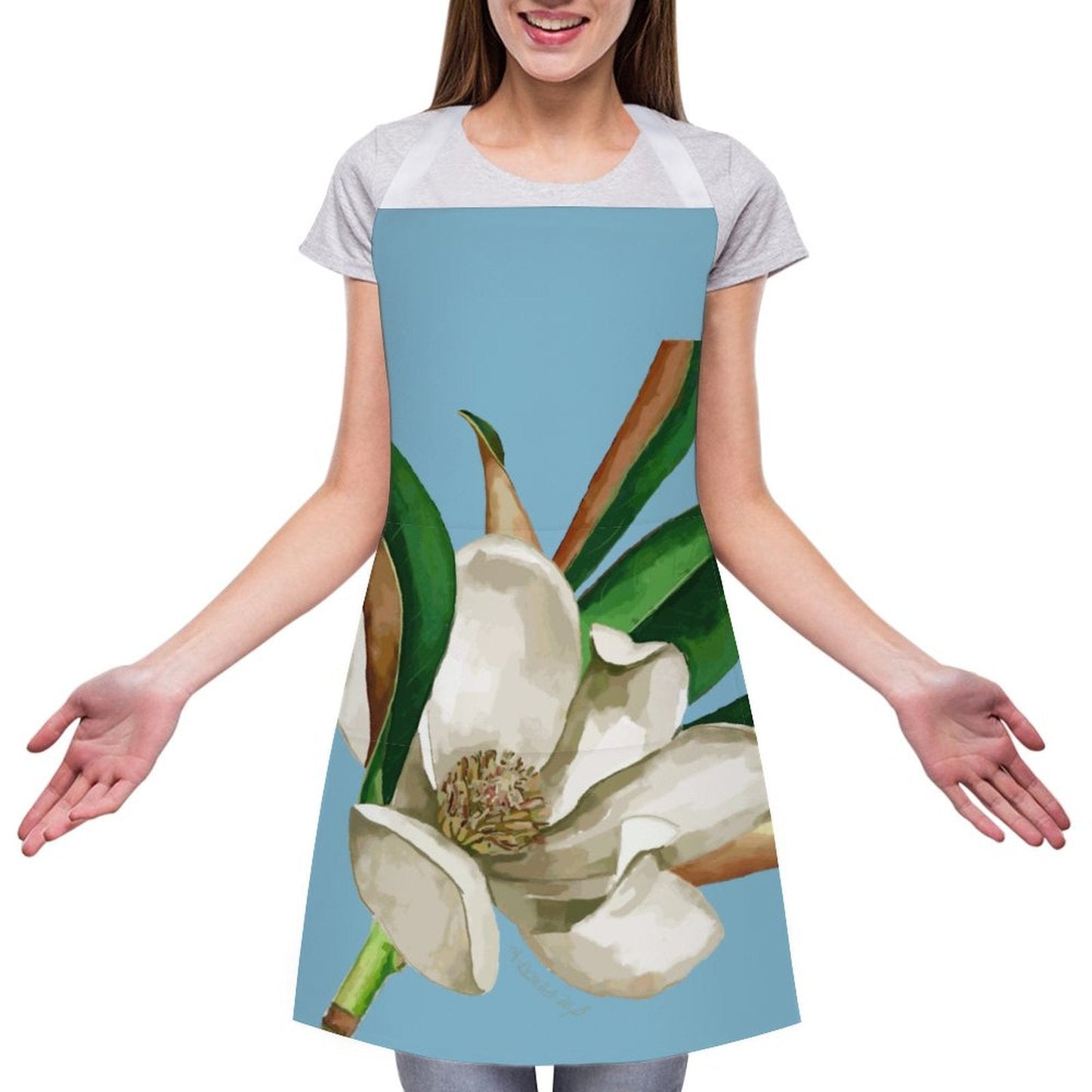 Magnolia Adult Apron with Pocket - Blue Cava