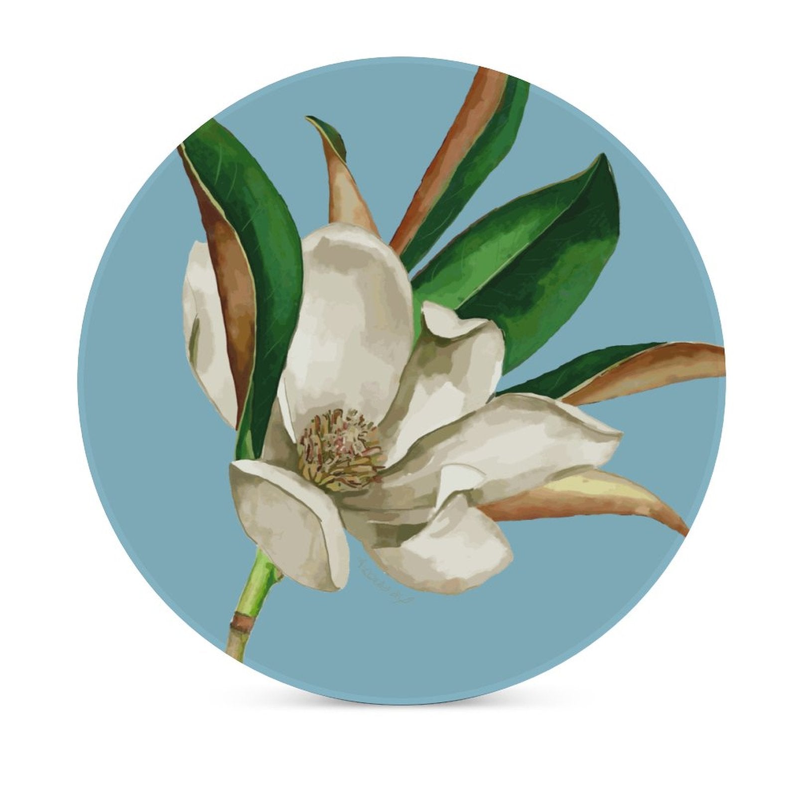 Magnolia Round Ceramic Coaster - Blue Cava