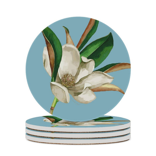 Magnolia Round Ceramic Coaster - Blue Cava