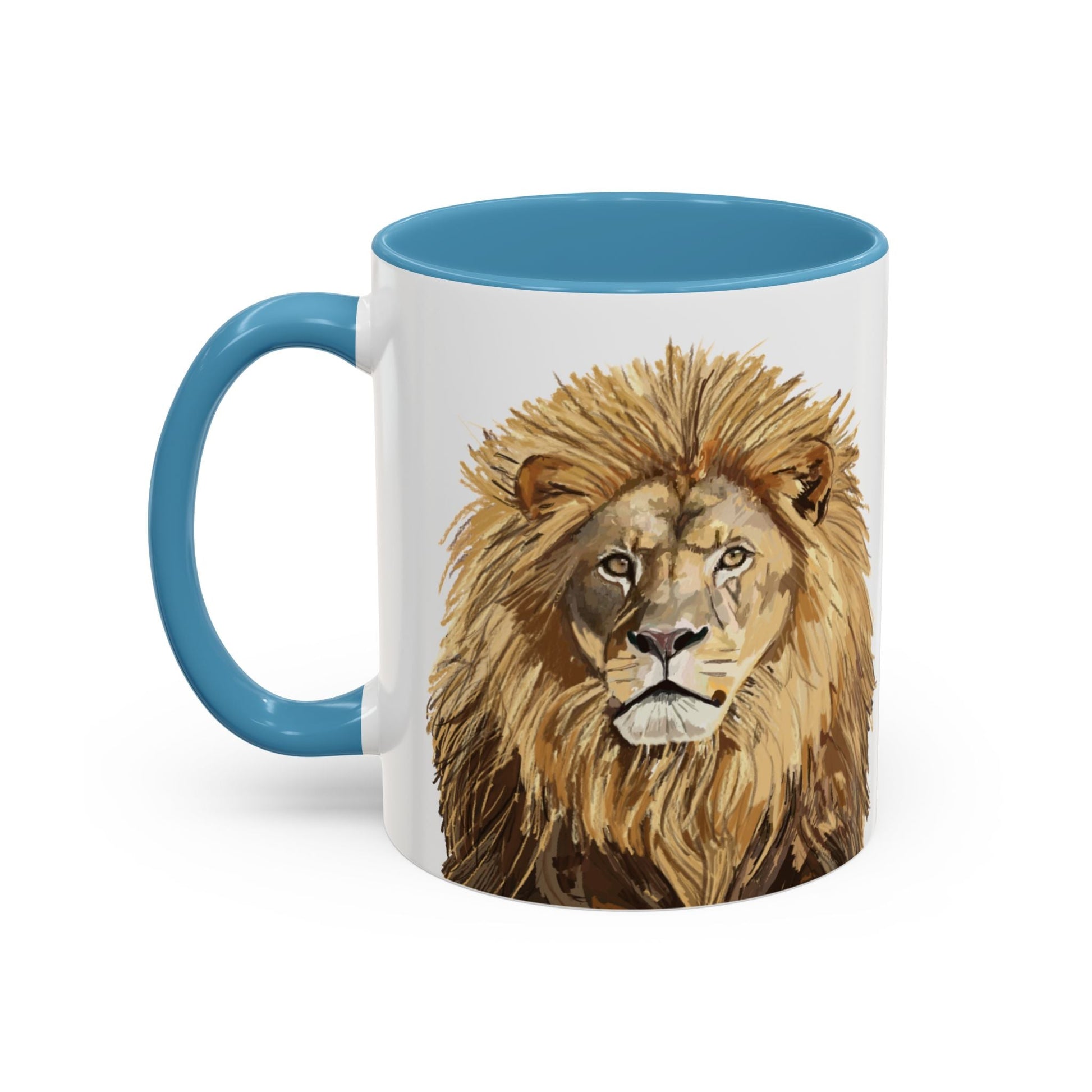 Majestic Lion Accent Coffee Mug - 11oz & 15oz | Perfect Gift for Animal Lovers | Bold, Stylish Design - Blue Cava