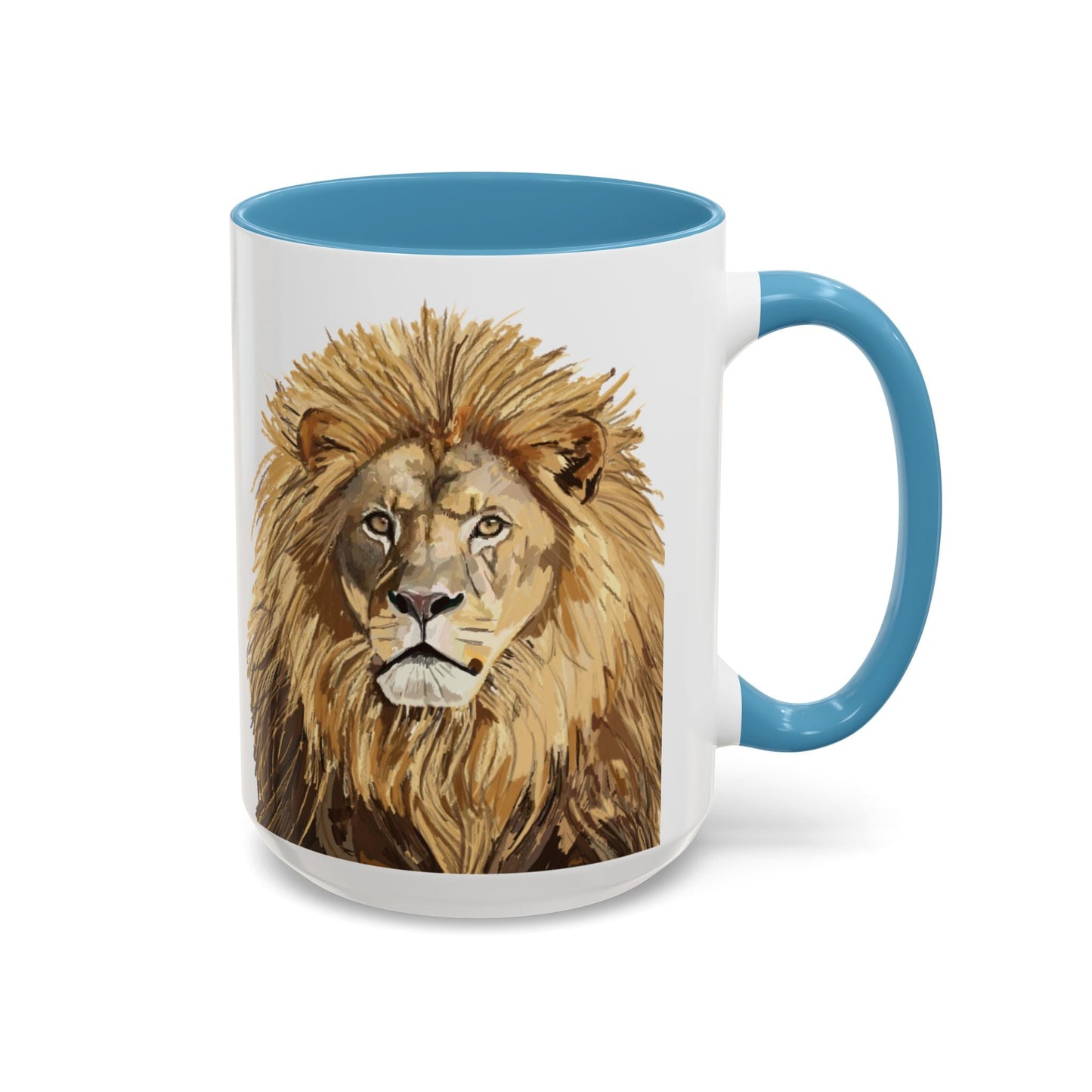 Majestic Lion Accent Coffee Mug - 11oz & 15oz | Perfect Gift for Animal Lovers | Bold, Stylish Design - Blue Cava