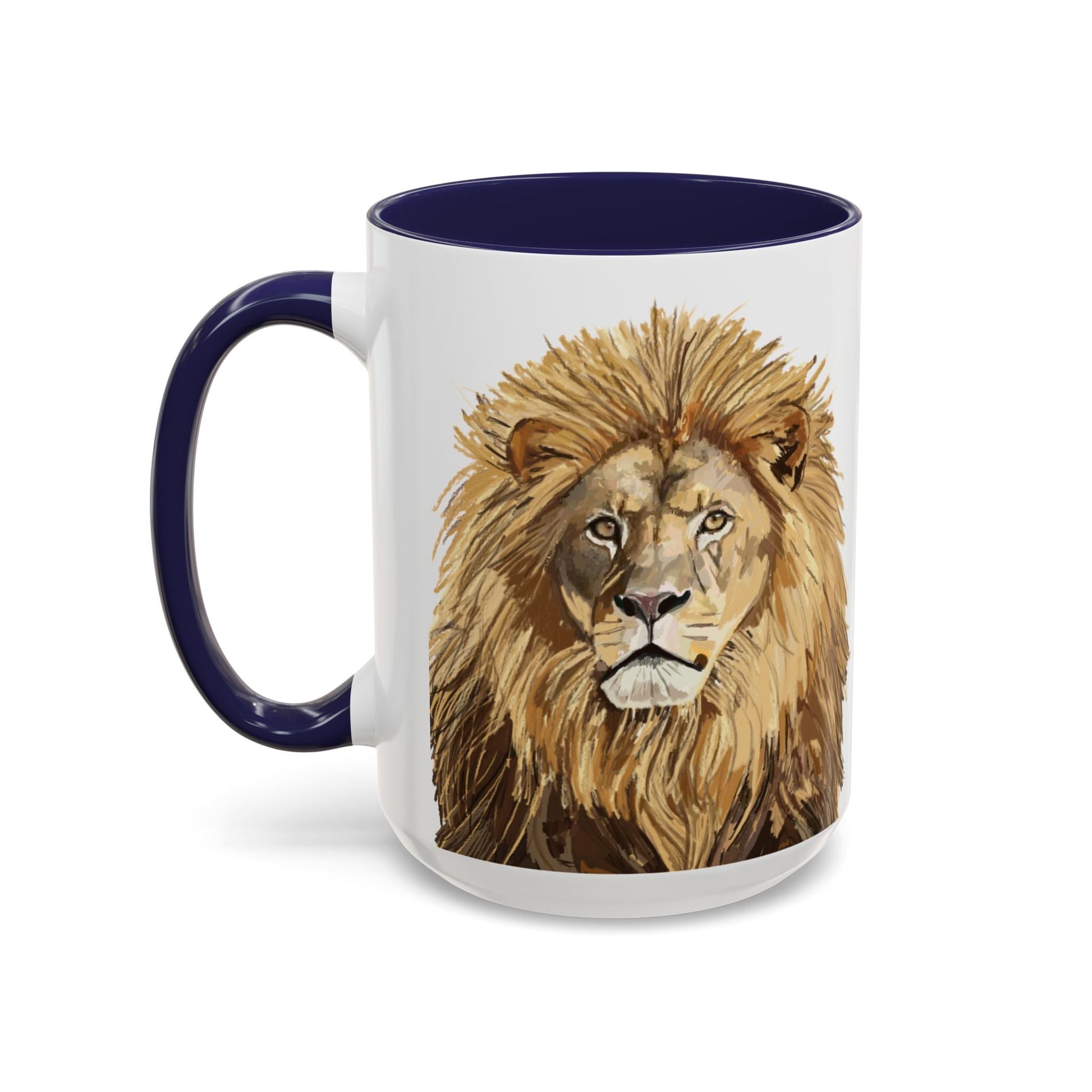 Majestic Lion Accent Coffee Mug - 11oz & 15oz | Perfect Gift for Animal Lovers | Bold, Stylish Design - Blue Cava