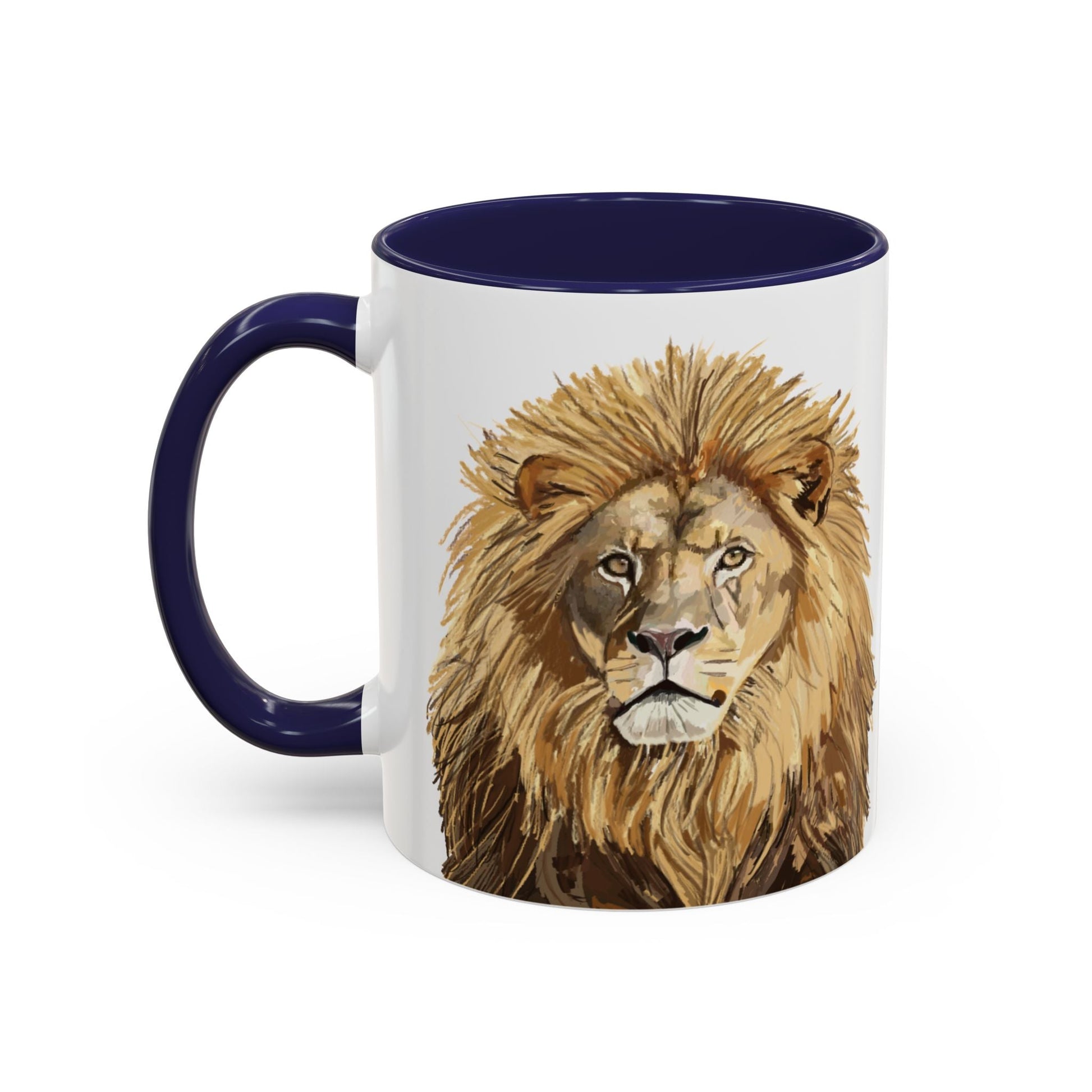 Majestic Lion Accent Coffee Mug - 11oz & 15oz | Perfect Gift for Animal Lovers | Bold, Stylish Design - Blue Cava