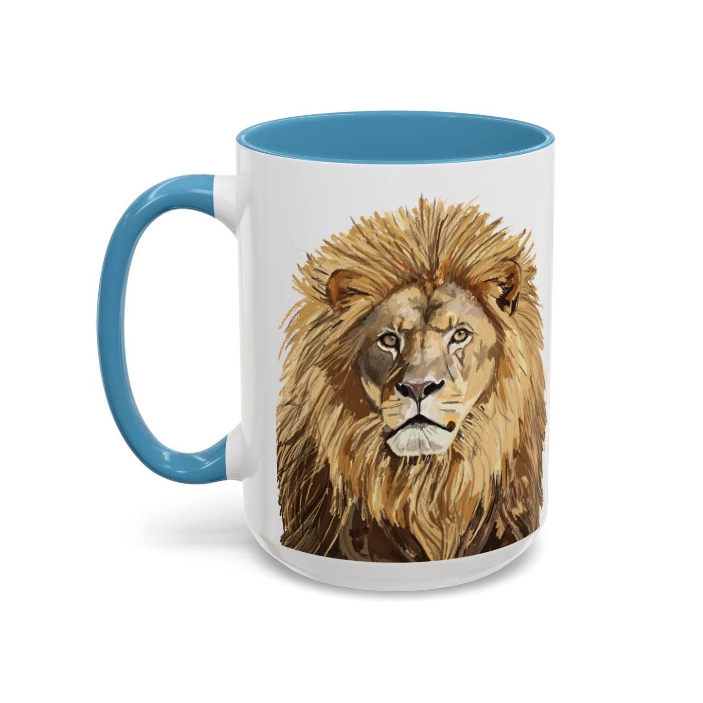 Majestic Lion Accent Coffee Mug - 11oz & 15oz | Perfect Gift for Animal Lovers | Bold, Stylish Design - Blue Cava