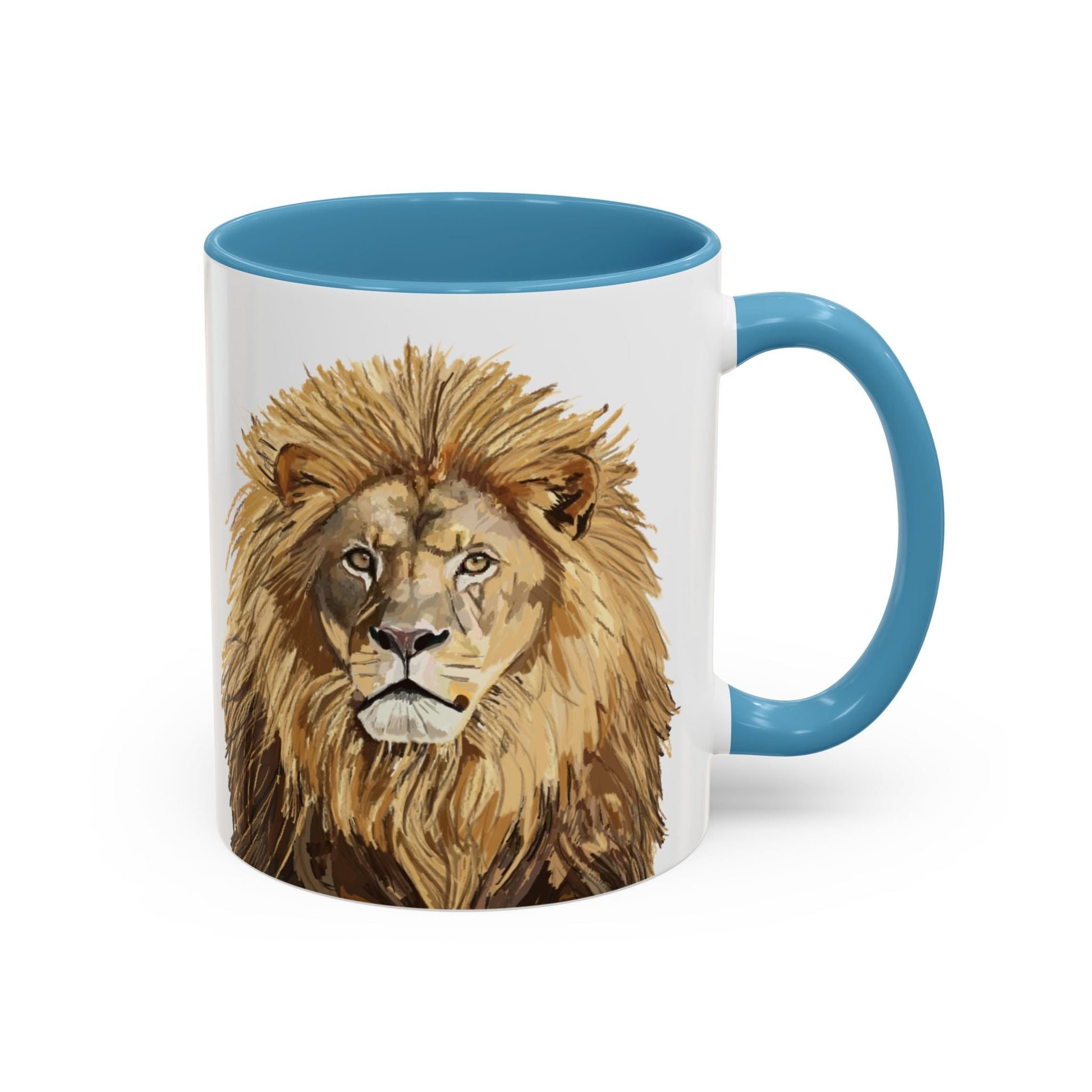 Majestic Lion Accent Coffee Mug - 11oz & 15oz | Perfect Gift for Animal Lovers | Bold, Stylish Design - Blue Cava