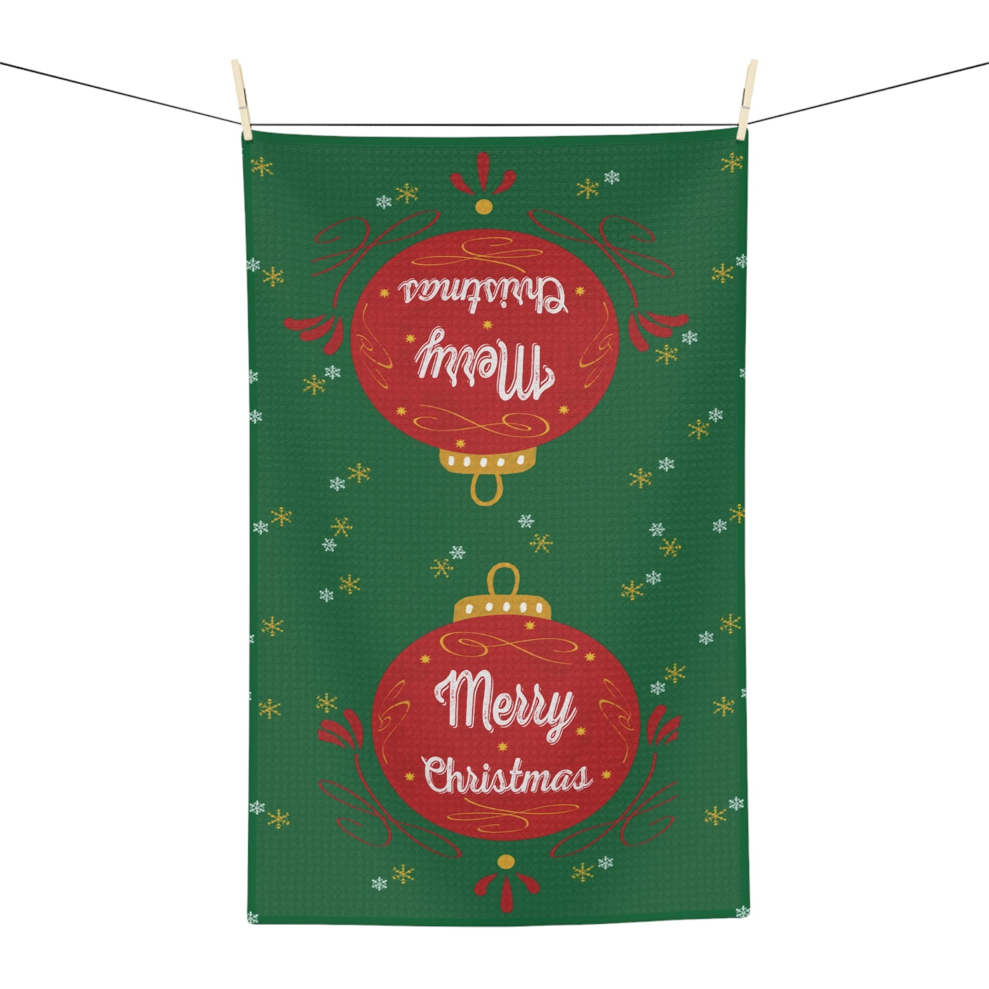 Merry Christmas Ornament Microfiber Waffle Towel - Blue Cava