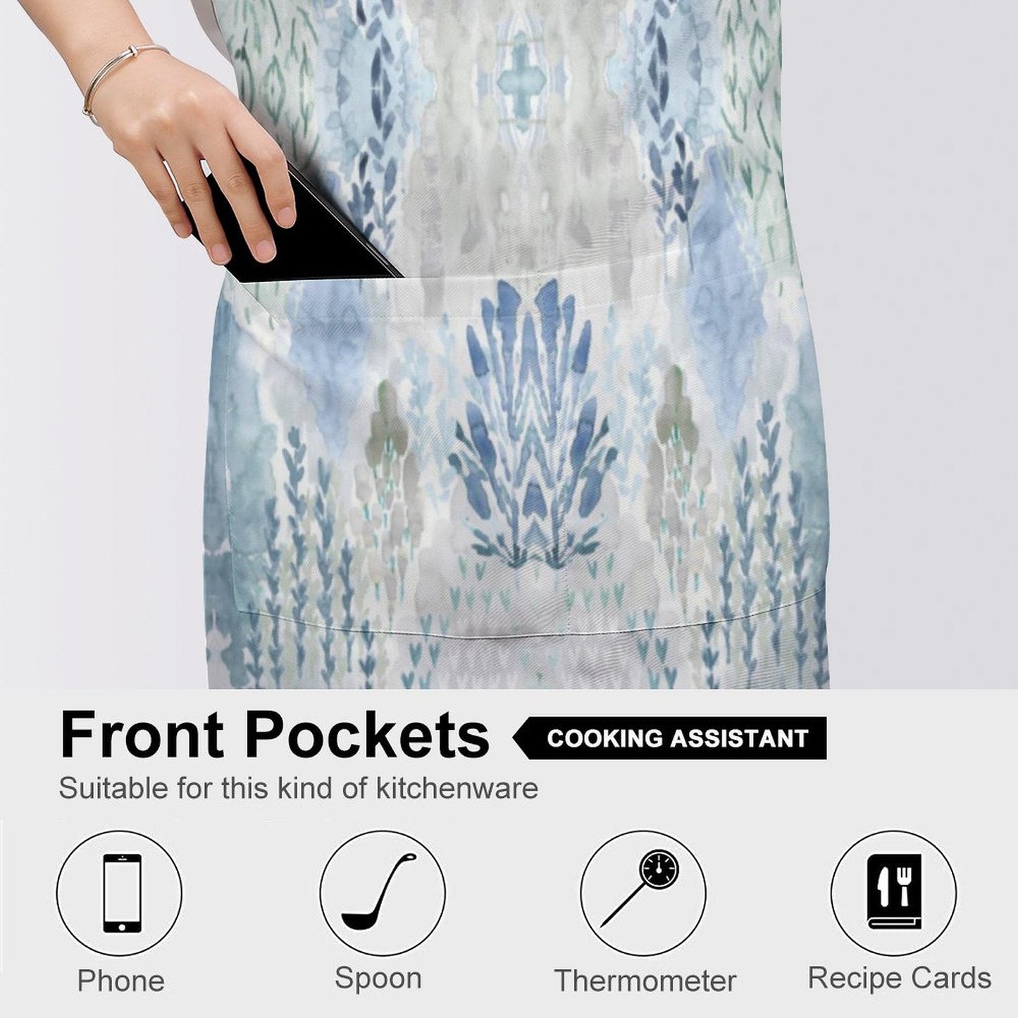 Native Design Apron With Pocket - Blue Cava