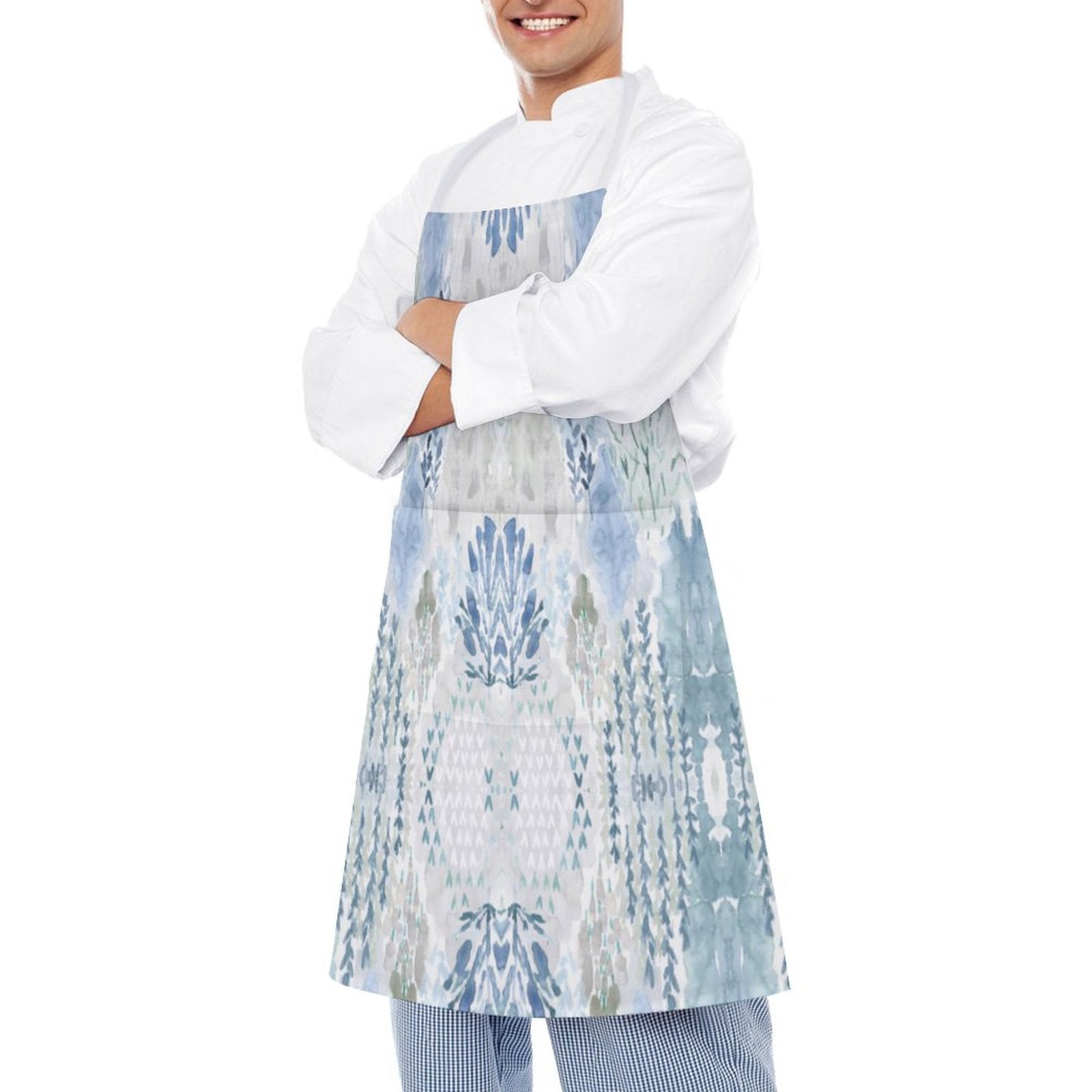 Native Design Apron With Pocket - Blue Cava