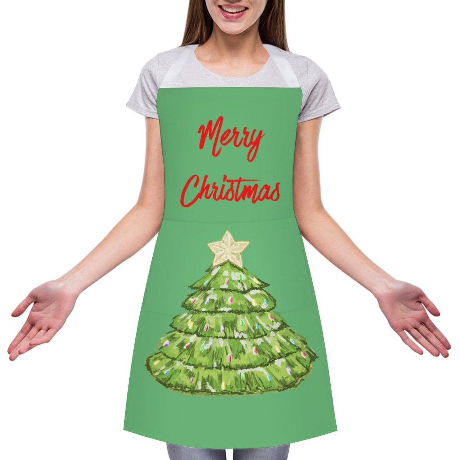 Nostalgic Christmas Tree Apron With Pocket - Blue Cava