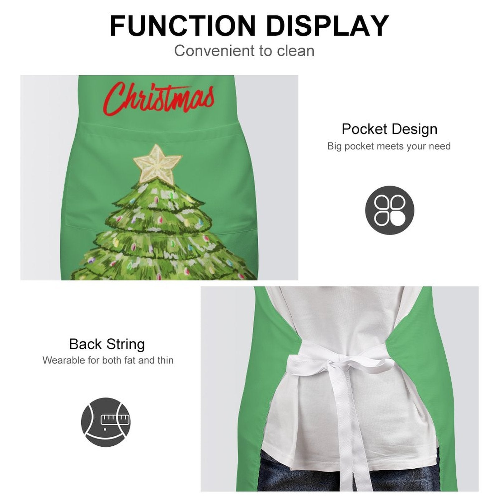 Nostalgic Christmas Tree Apron With Pocket - Blue Cava