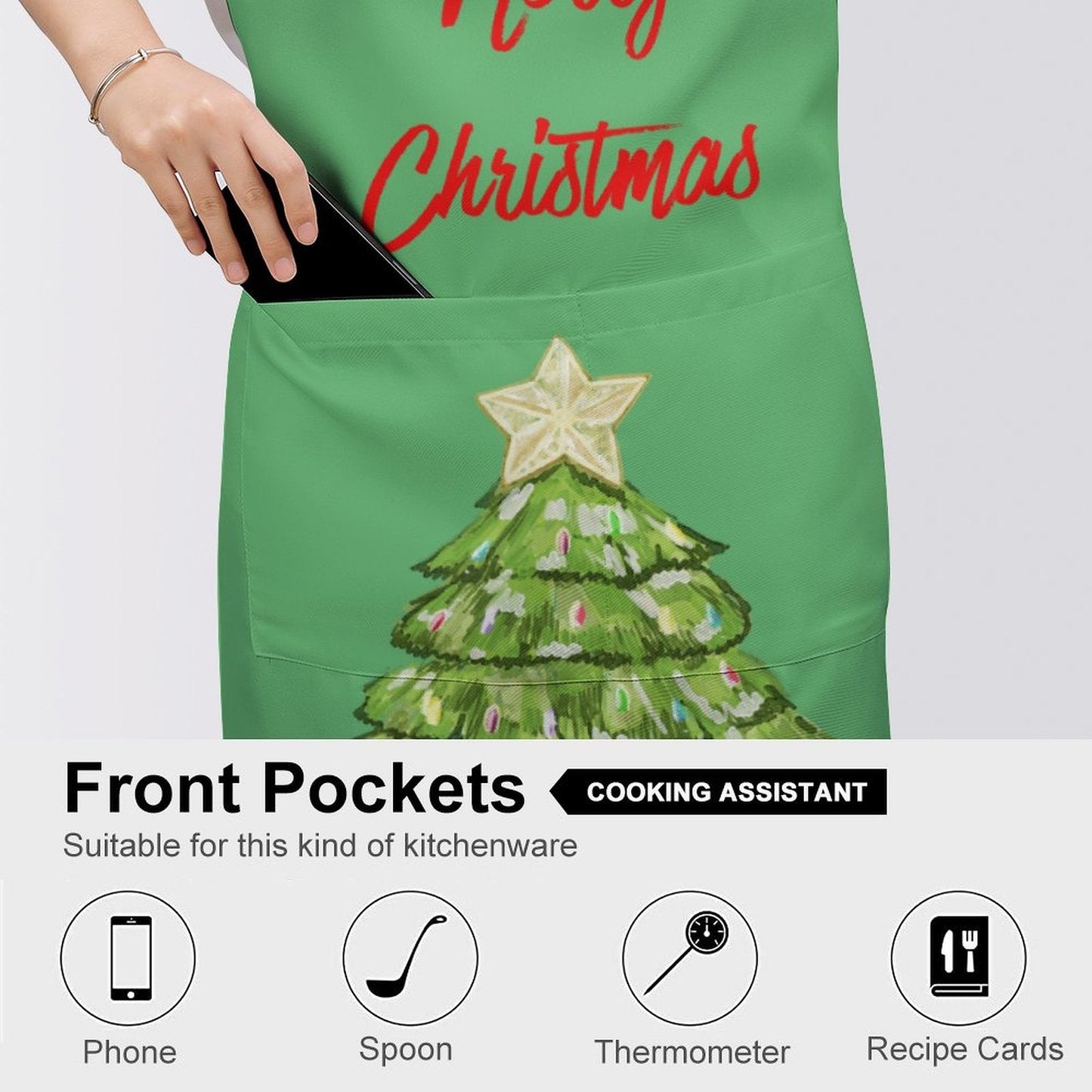 Nostalgic Christmas Tree Apron With Pocket - Blue Cava