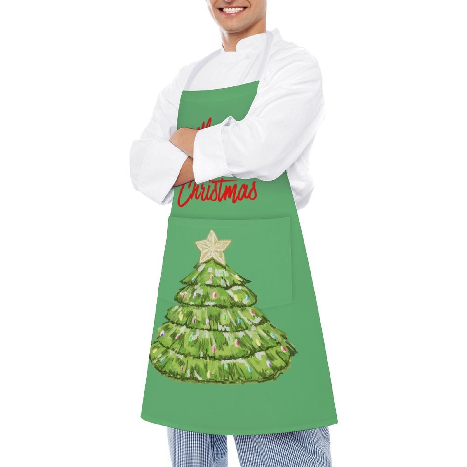 Nostalgic Christmas Tree Apron With Pocket - Blue Cava