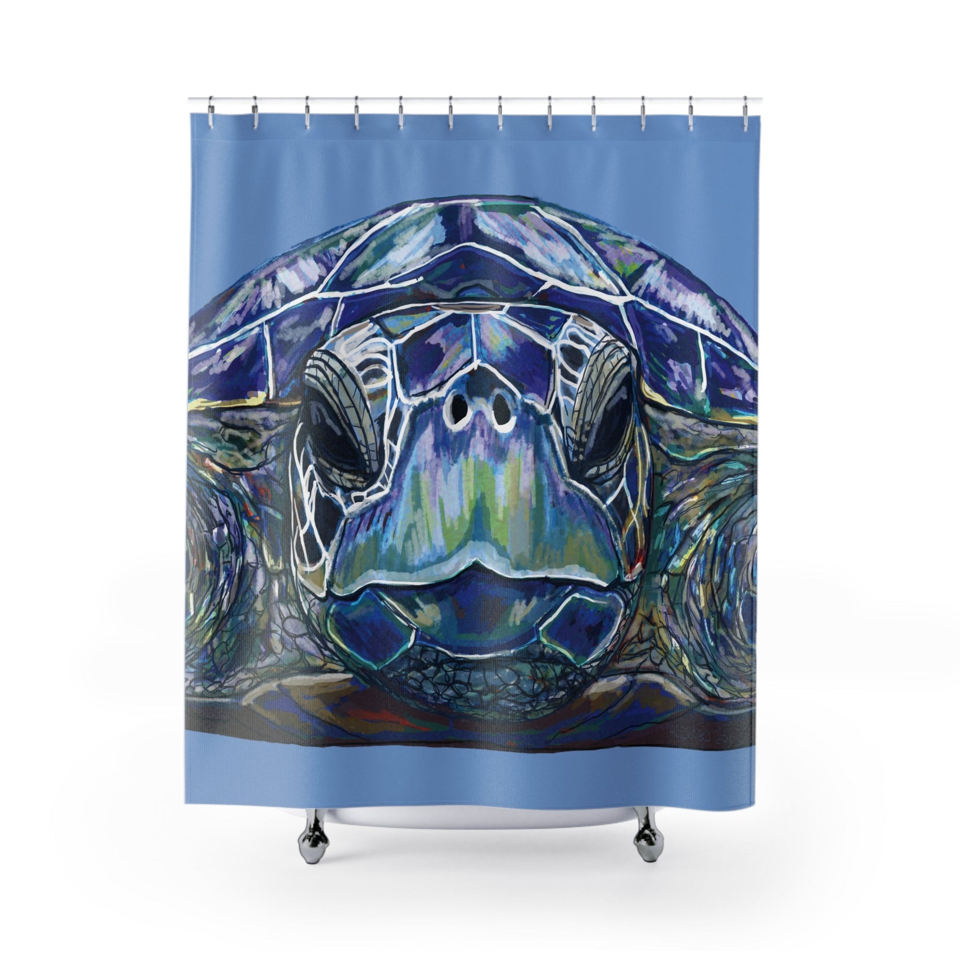 Ocean - Inspired Sea Turtle Shower Curtain - Vibrant Bathroom Decor - Blue Cava