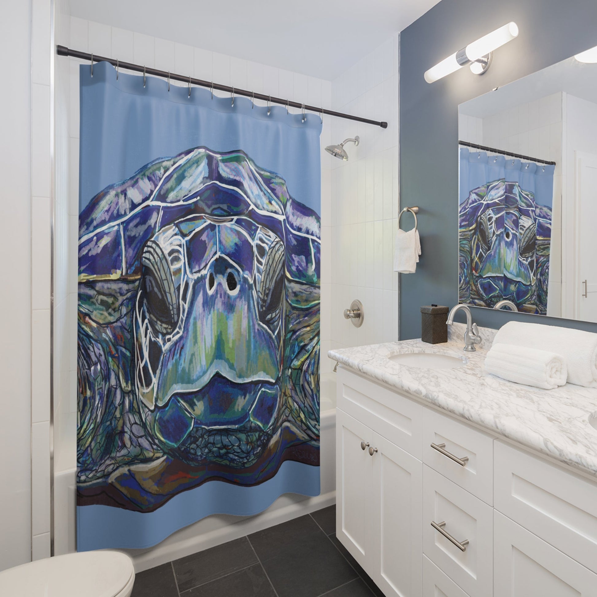 Ocean - Inspired Sea Turtle Shower Curtain - Vibrant Bathroom Decor - Blue Cava