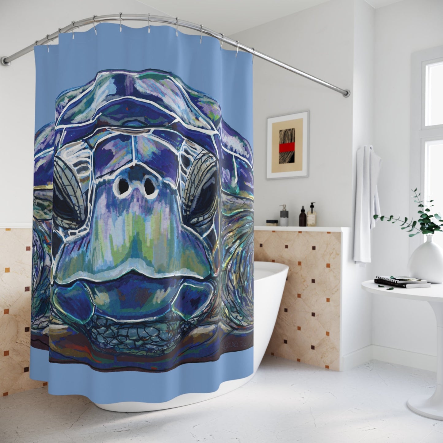 Ocean - Inspired Sea Turtle Shower Curtain - Vibrant Bathroom Decor - Blue Cava