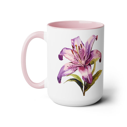 Oriental Lily Two - Tone Coffee Mugs, 15oz - Blue Cava