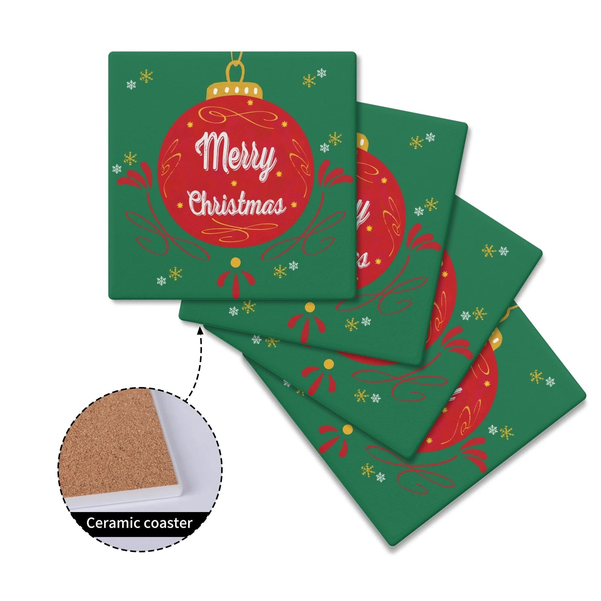 Ornament Christmas Square Ceramic Coasters - Blue Cava