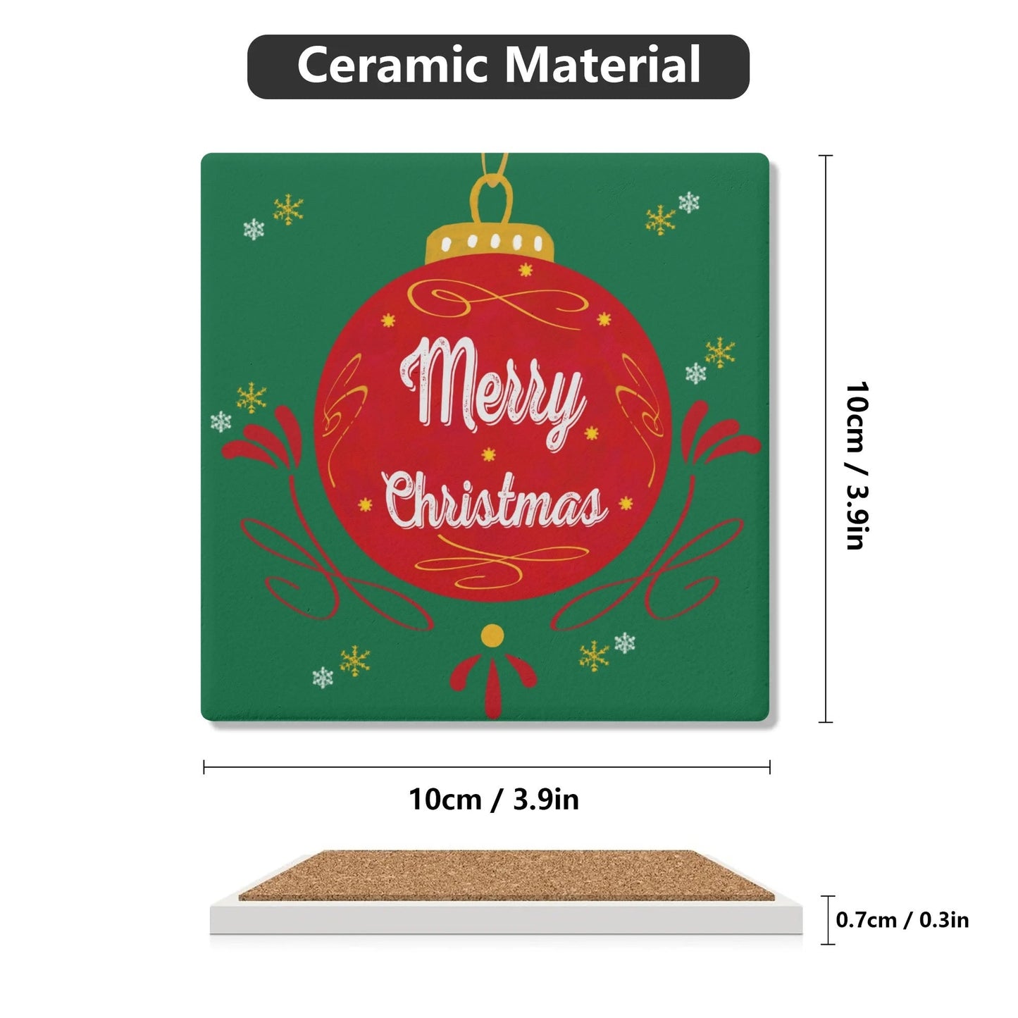 Ornament Christmas Square Ceramic Coasters - Blue Cava