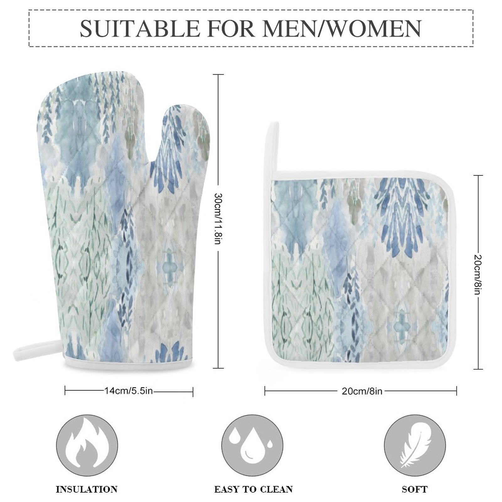 Oven Mitt & Pad Set of 3 - Blue Cava