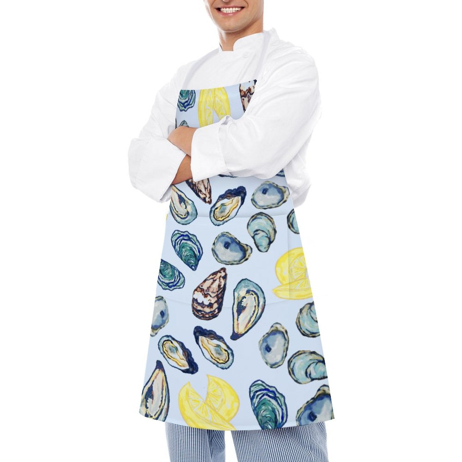 Oyster and Lemons Apron with Pocket - Blue Cava