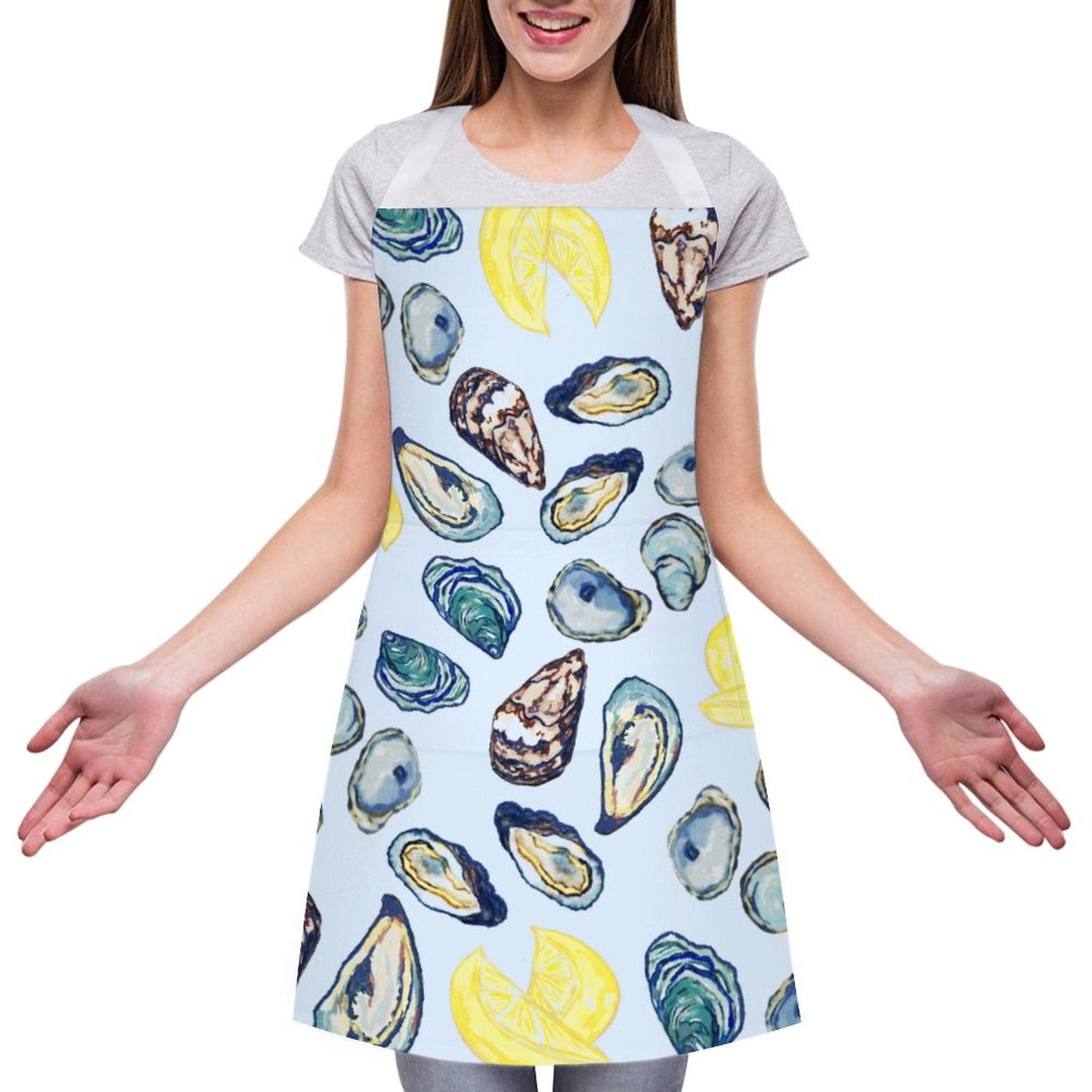 Oyster and Lemons Apron with Pocket - Blue Cava