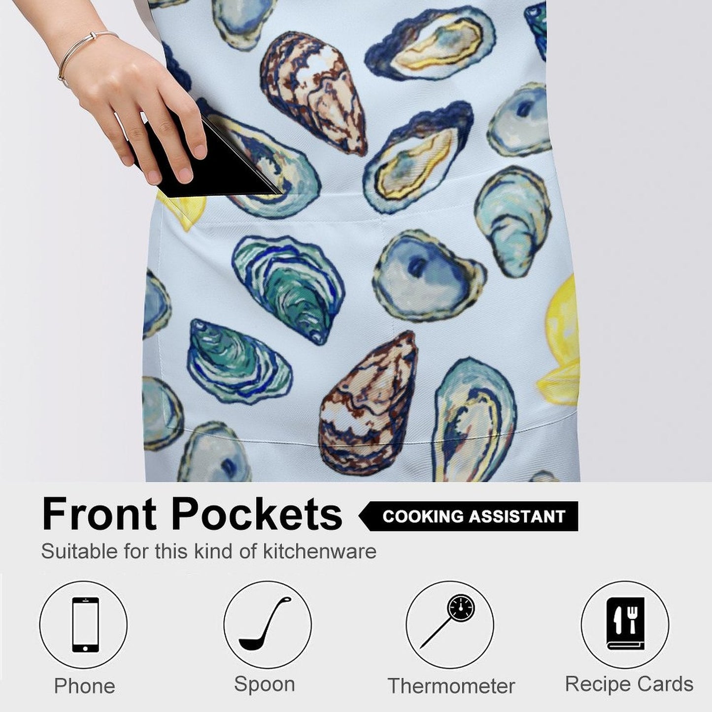 Oyster and Lemons Apron with Pocket - Blue Cava