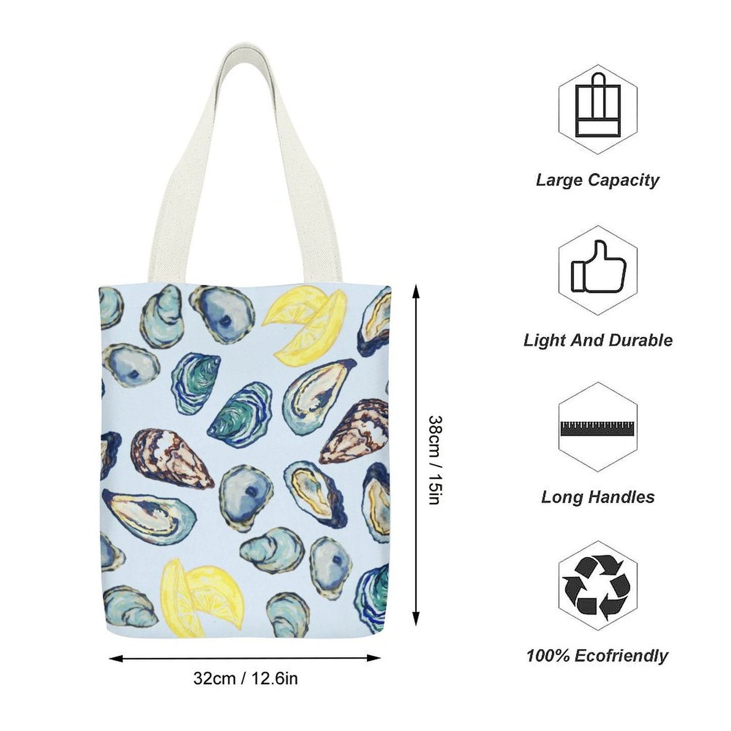 Oyster Canvas Material Tote Bags with Interior Pocket (Dual - sided Printing) - Blue Cava