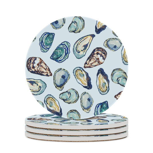 Oyster Round Ceramic Coaster - Blue Cava