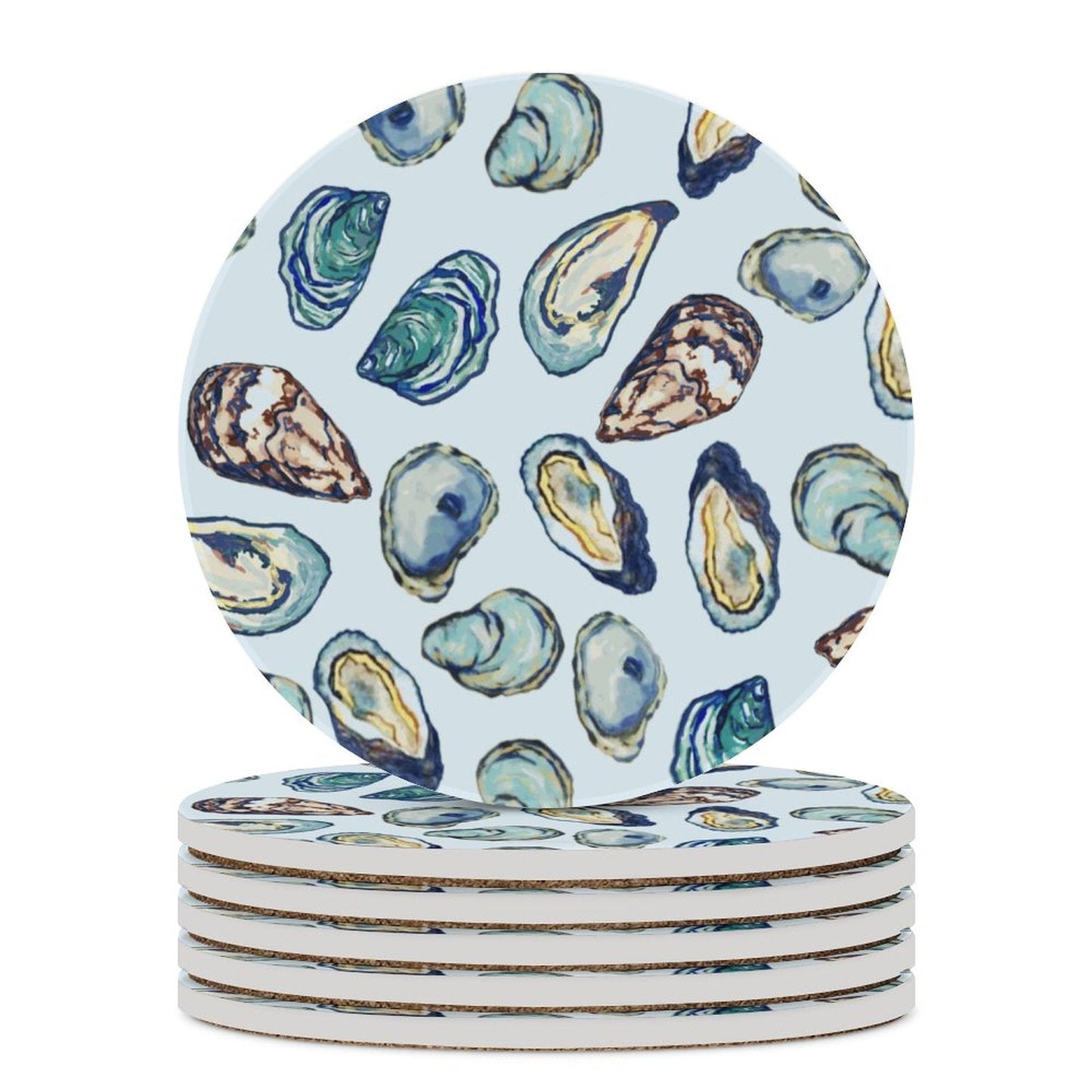 Oyster Round Ceramic Coaster - Blue Cava