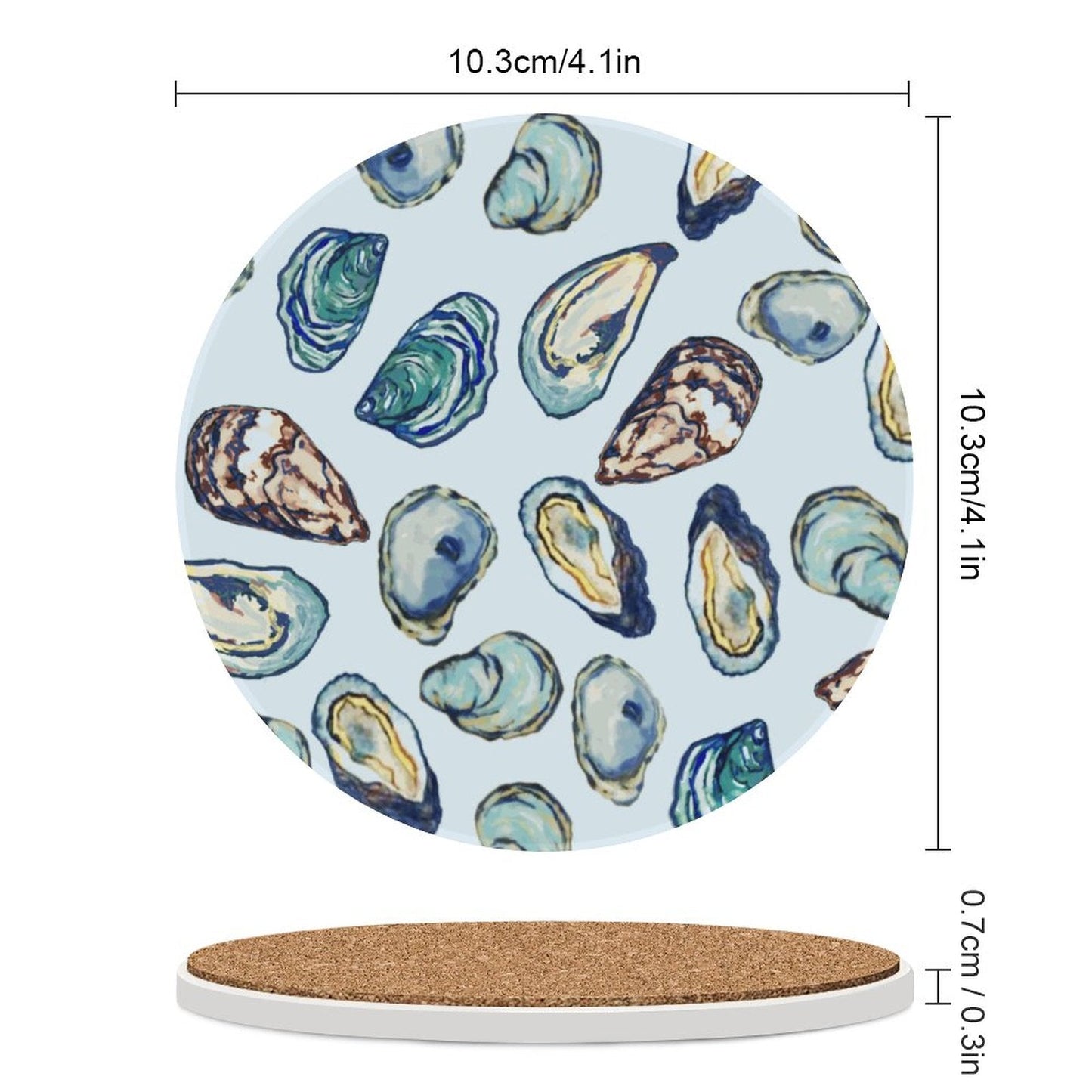 Oyster Round Ceramic Coaster - Blue Cava