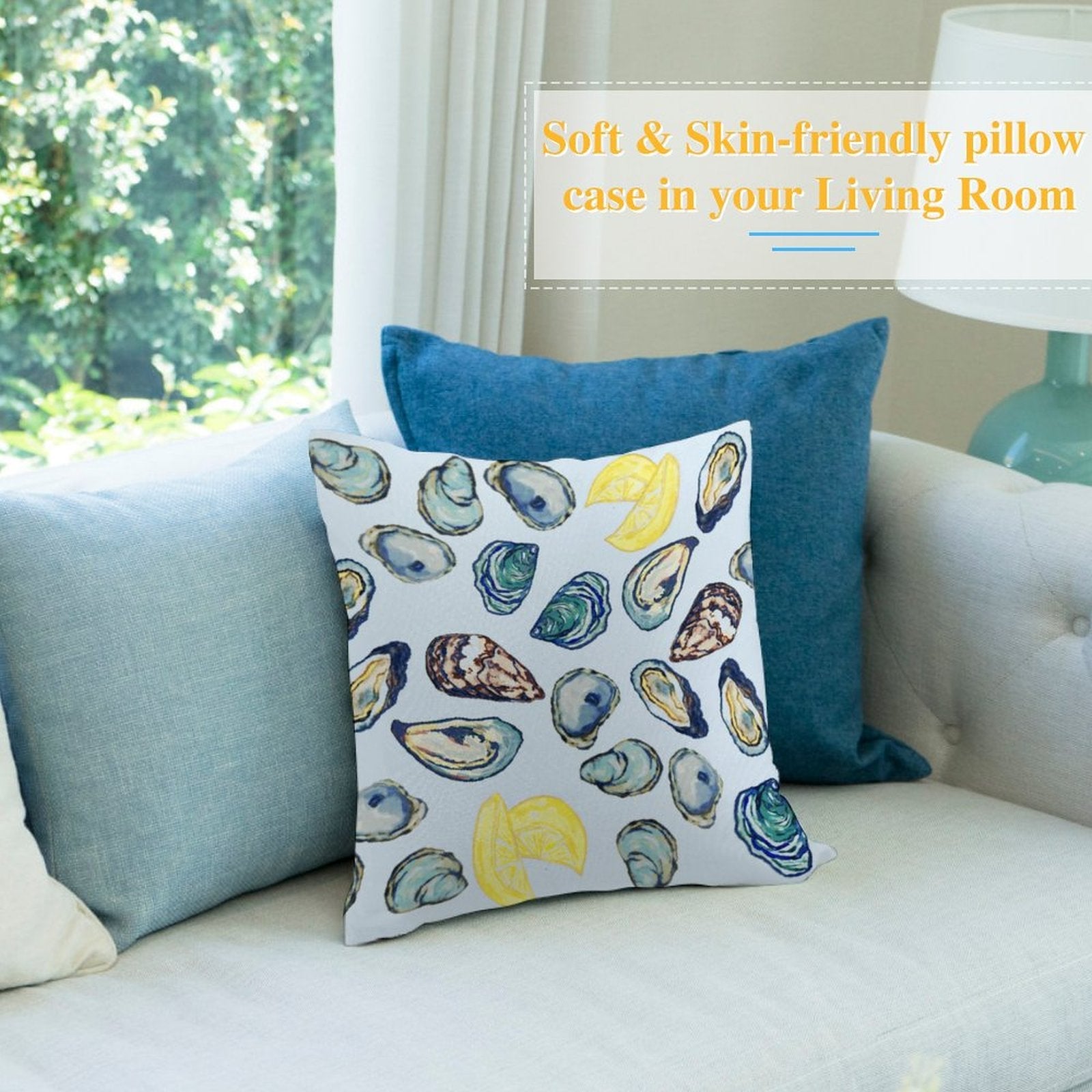 Oysters and Lemon Pillow Cover - Blue Cava