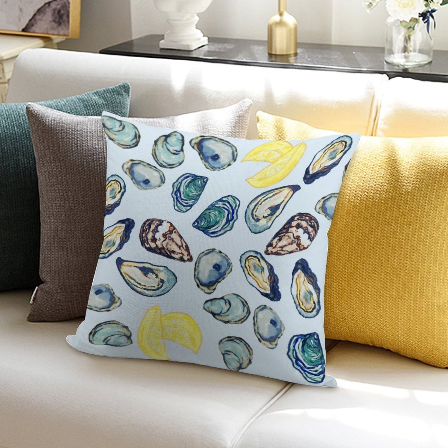 Oysters and Lemon Pillow Cover - Blue Cava