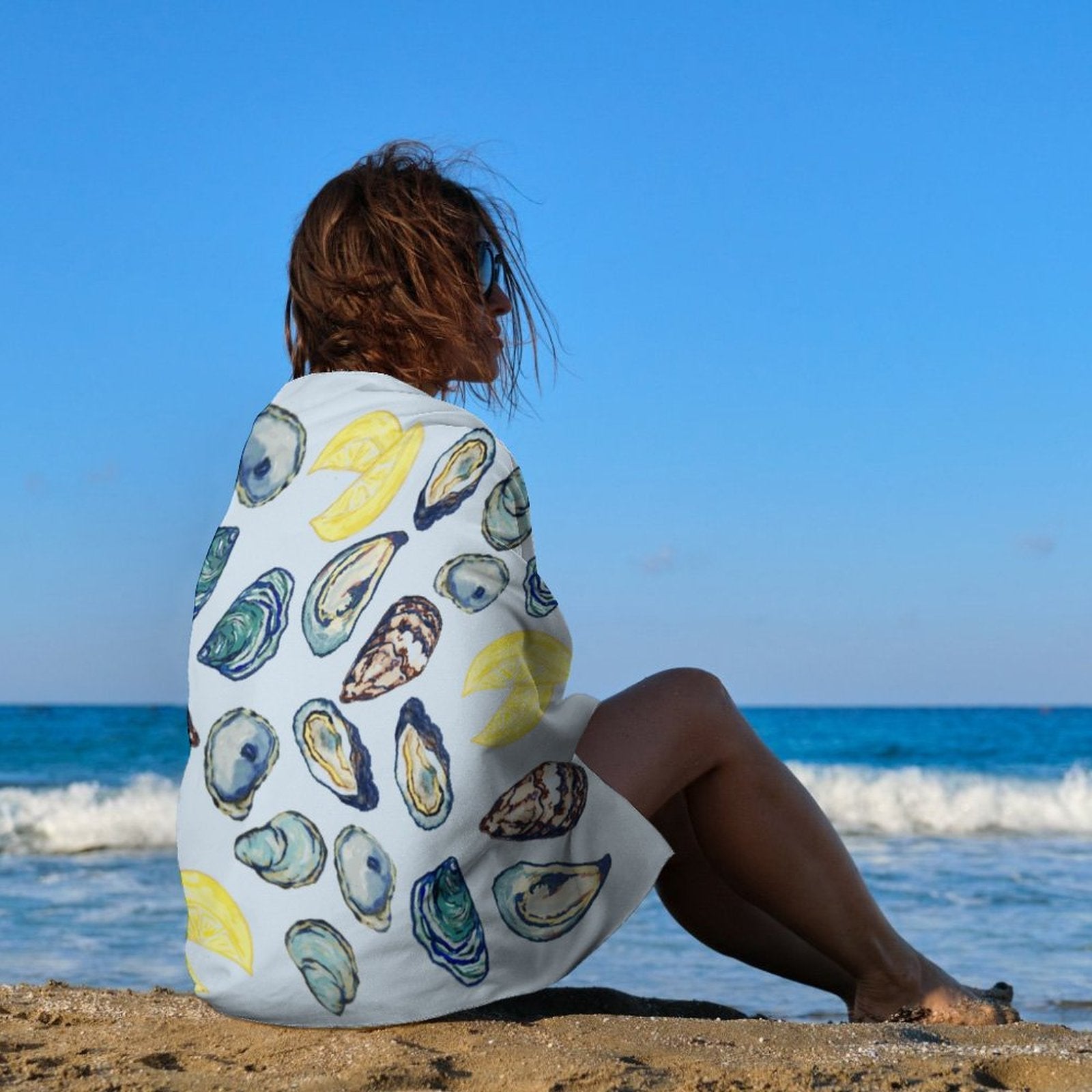 Oysters And Lemons Beach Towel - Blue Cava