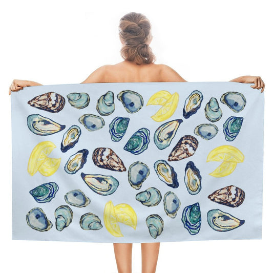 Oysters And Lemons Beach Towel - Blue Cava