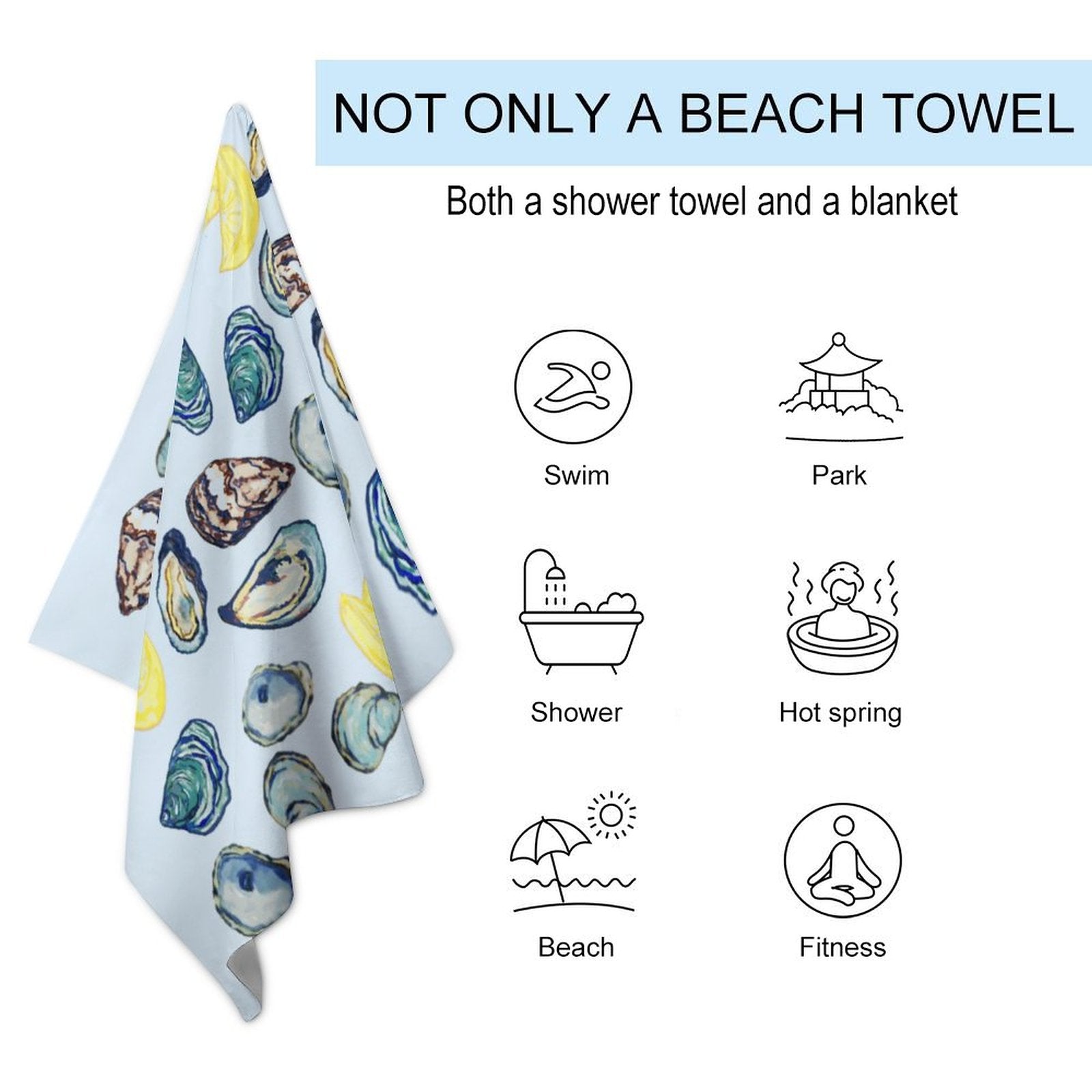 Oysters And Lemons Beach Towel - Blue Cava