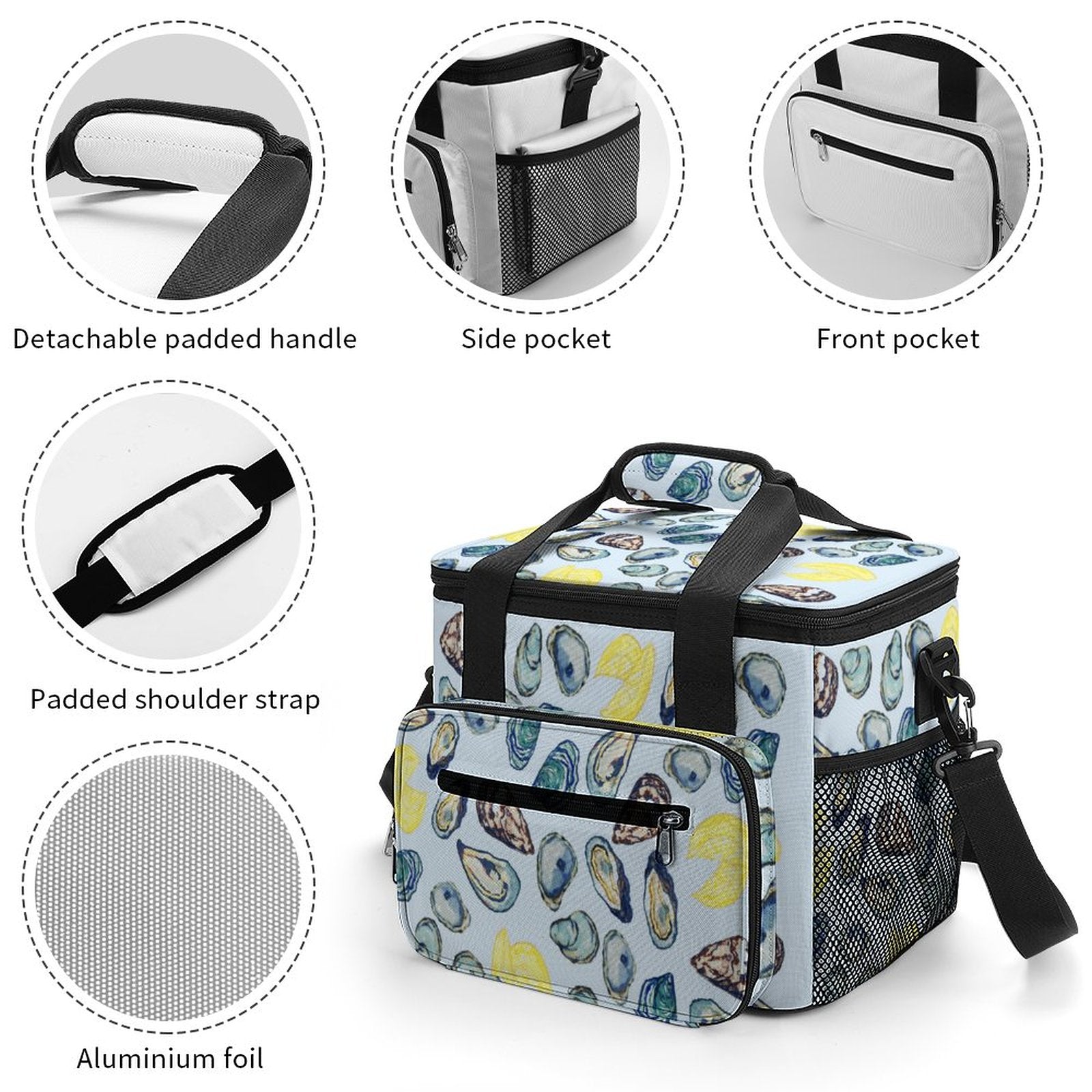 Oysters and Lemons Collapsible Insulated Cooler Bag - Blue Cava