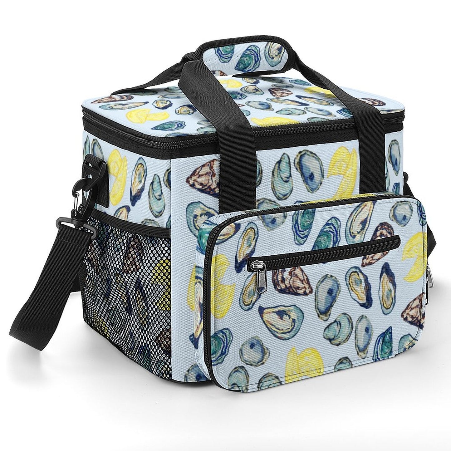 Oysters and Lemons Collapsible Insulated Cooler Bag - Blue Cava