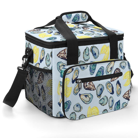 Oysters and Lemons Collapsible Insulated Cooler Bag - Blue Cava