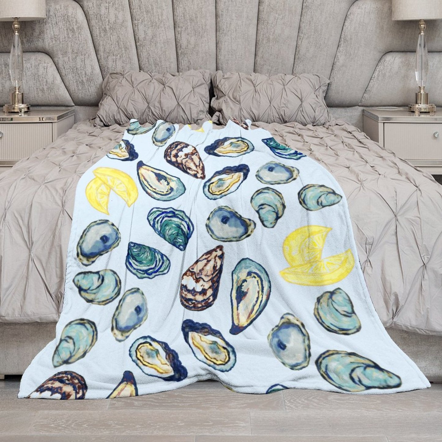 Oysters and Lemons Flannel Blanket - Blue Cava