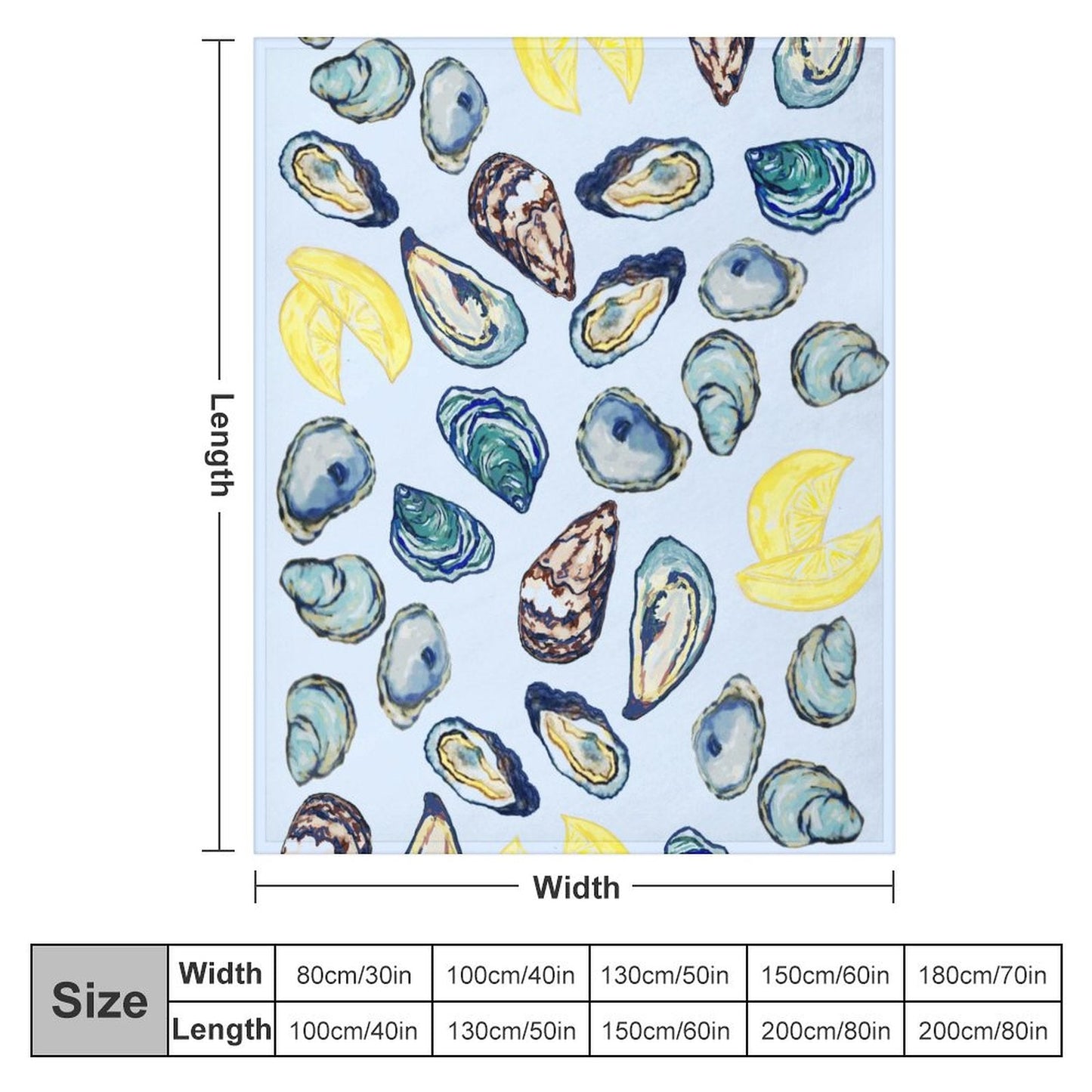 Oysters and Lemons Flannel Blanket - Blue Cava