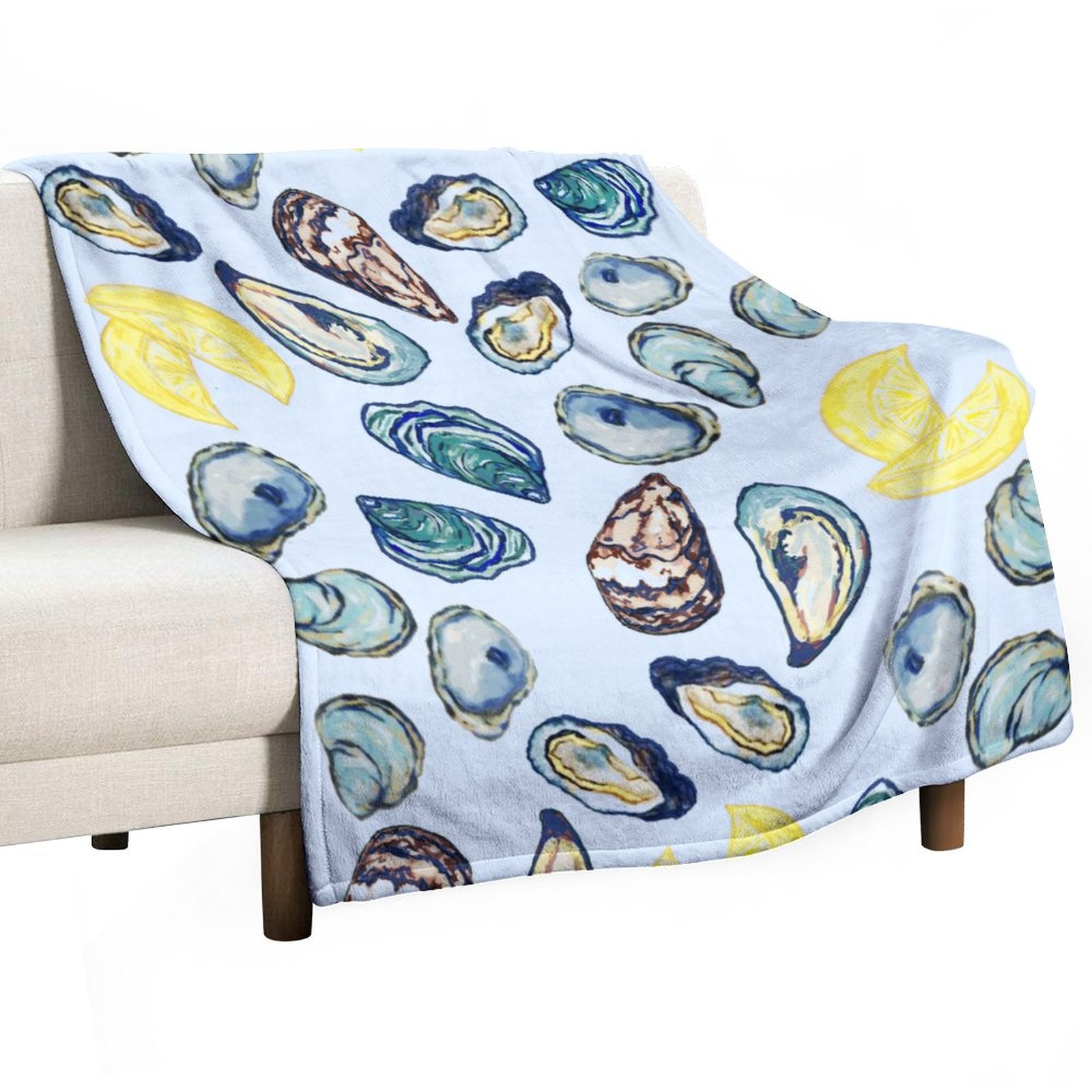 Oysters and Lemons Flannel Blanket - Blue Cava