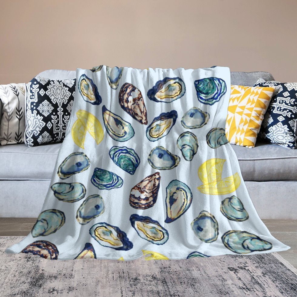 Oysters and Lemons Flannel Blanket - Blue Cava