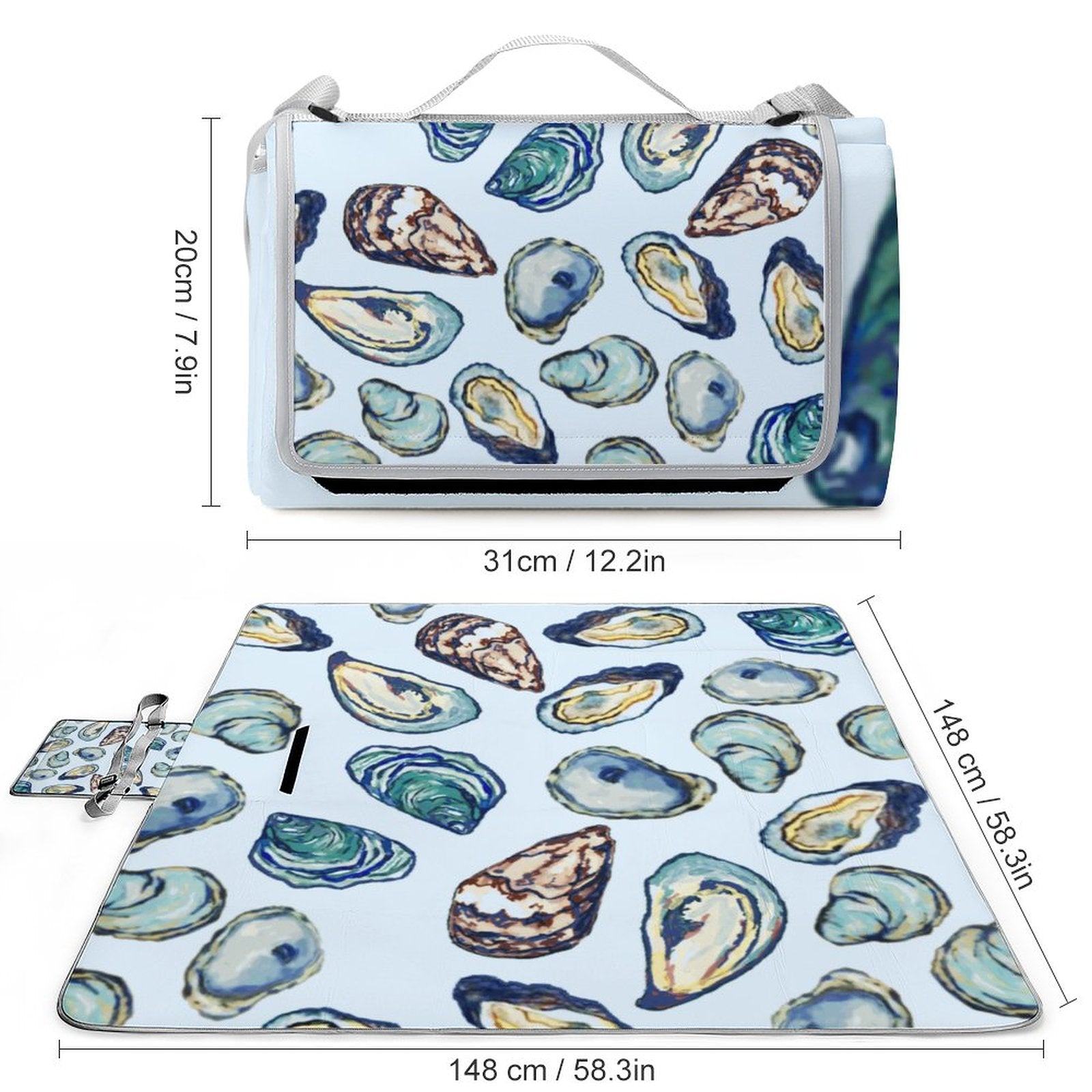 Oysters Picnic Mat - Blue Cava