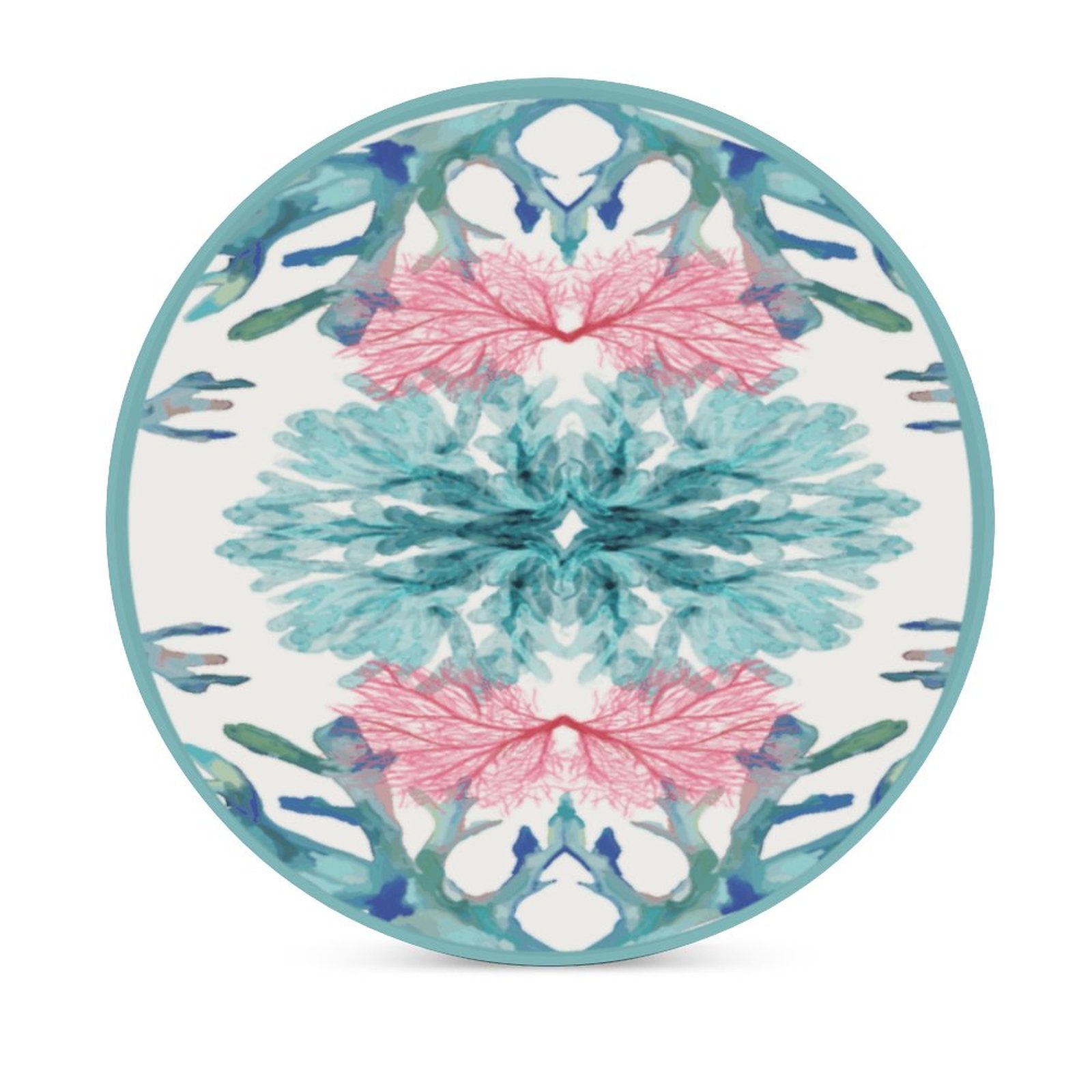 Pastel Coral Round Ceramic Coaster - Blue Cava