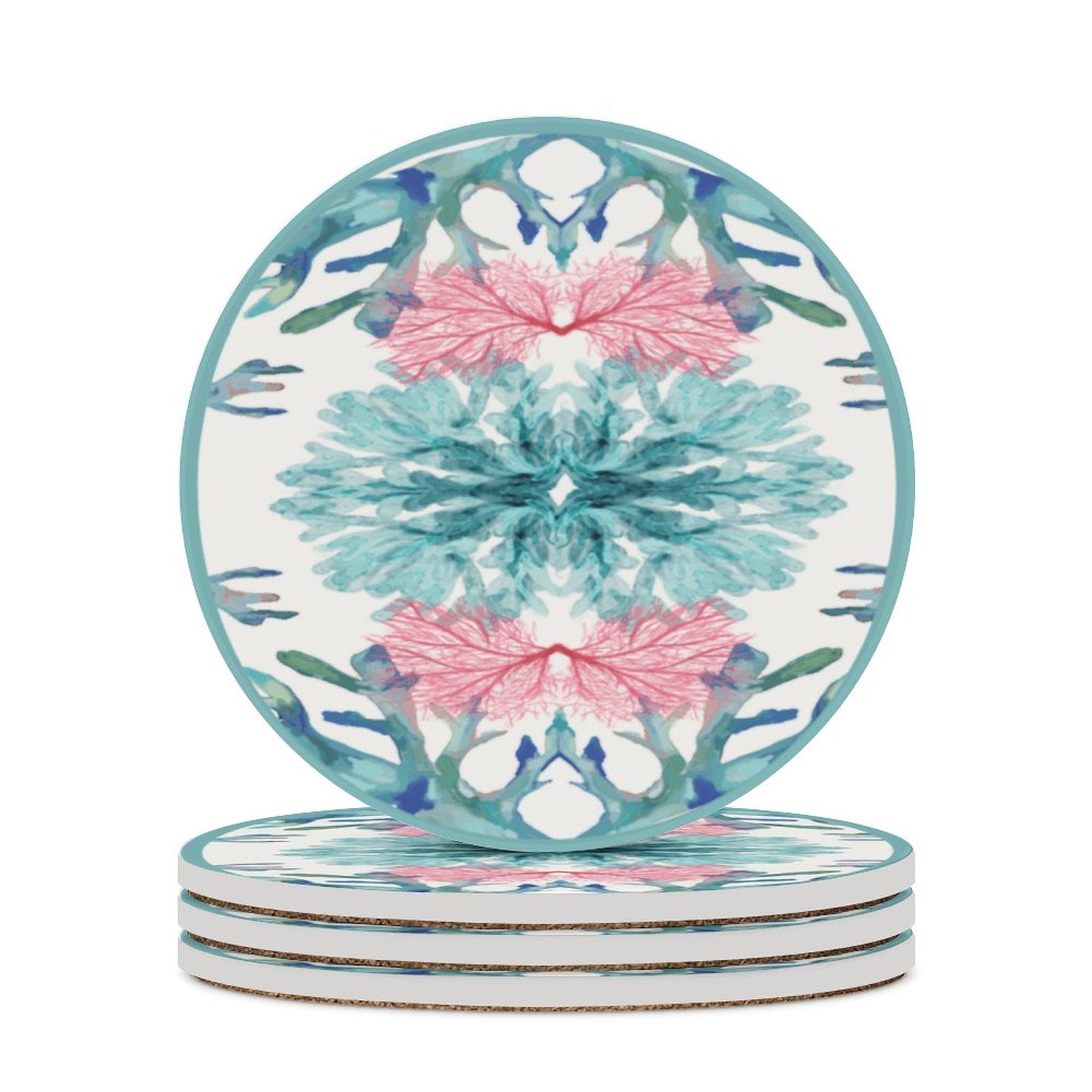 Pastel Coral Round Ceramic Coaster - Blue Cava