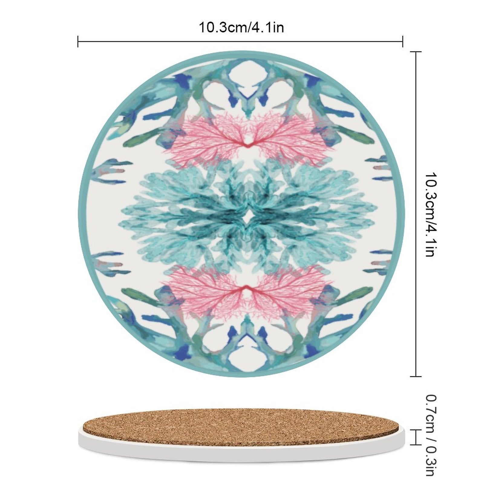 Pastel Coral Round Ceramic Coaster - Blue Cava