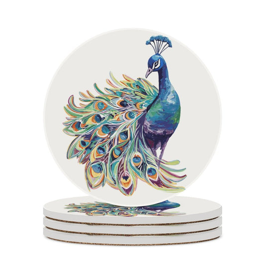 Peacock Round Ceramic Coaster Sets - Blue Cava