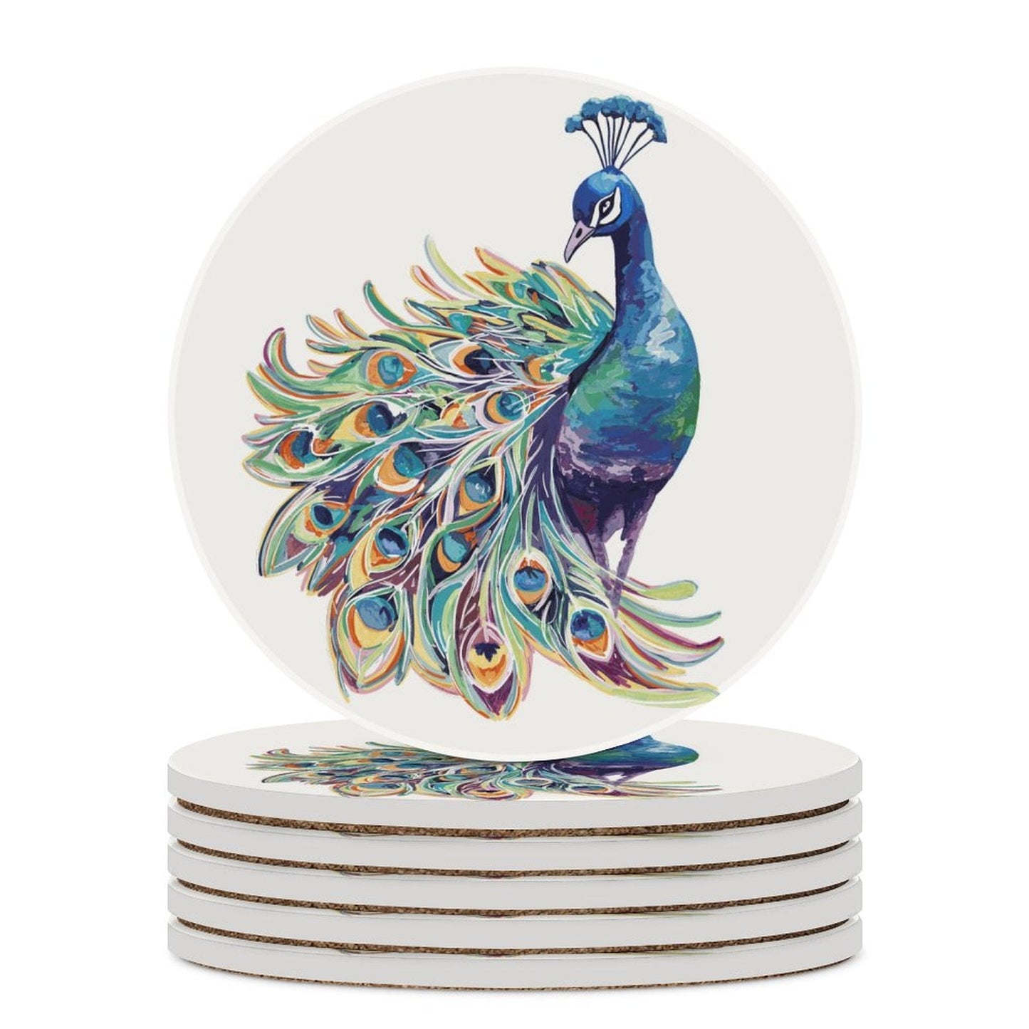 Peacock Round Ceramic Coaster Sets - Blue Cava