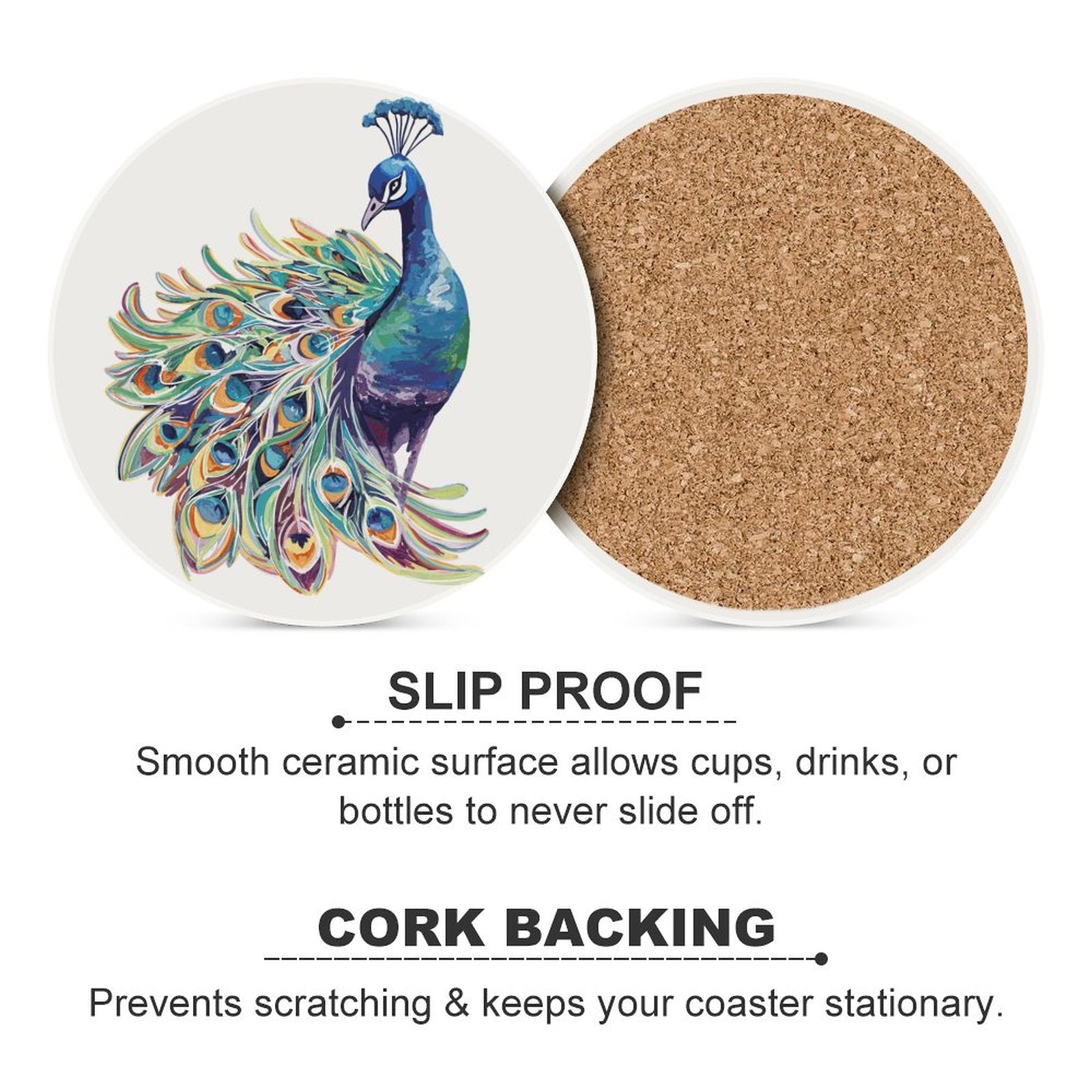 Peacock Round Ceramic Coaster Sets - Blue Cava