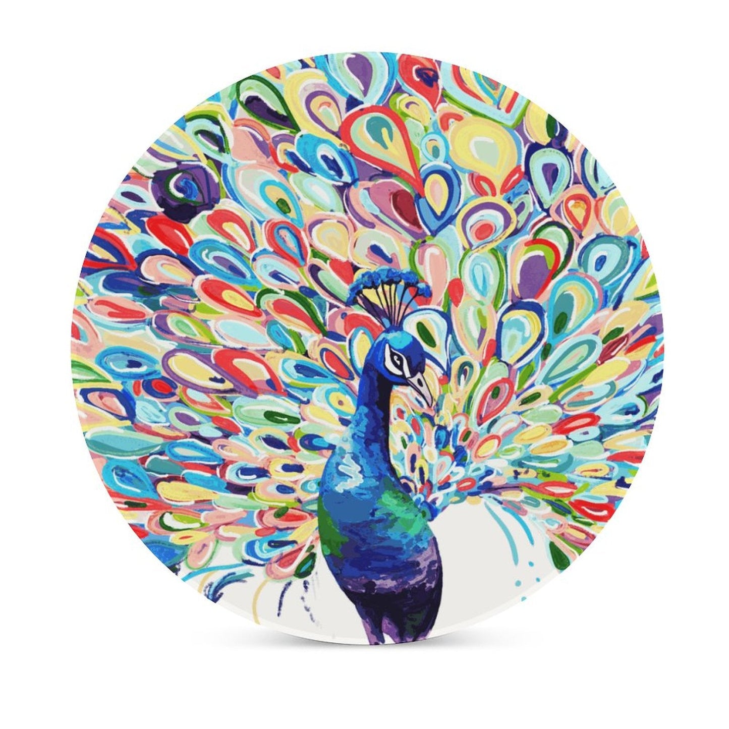 Peacock Trails Round Ceramic Coaster Sets - Blue Cava